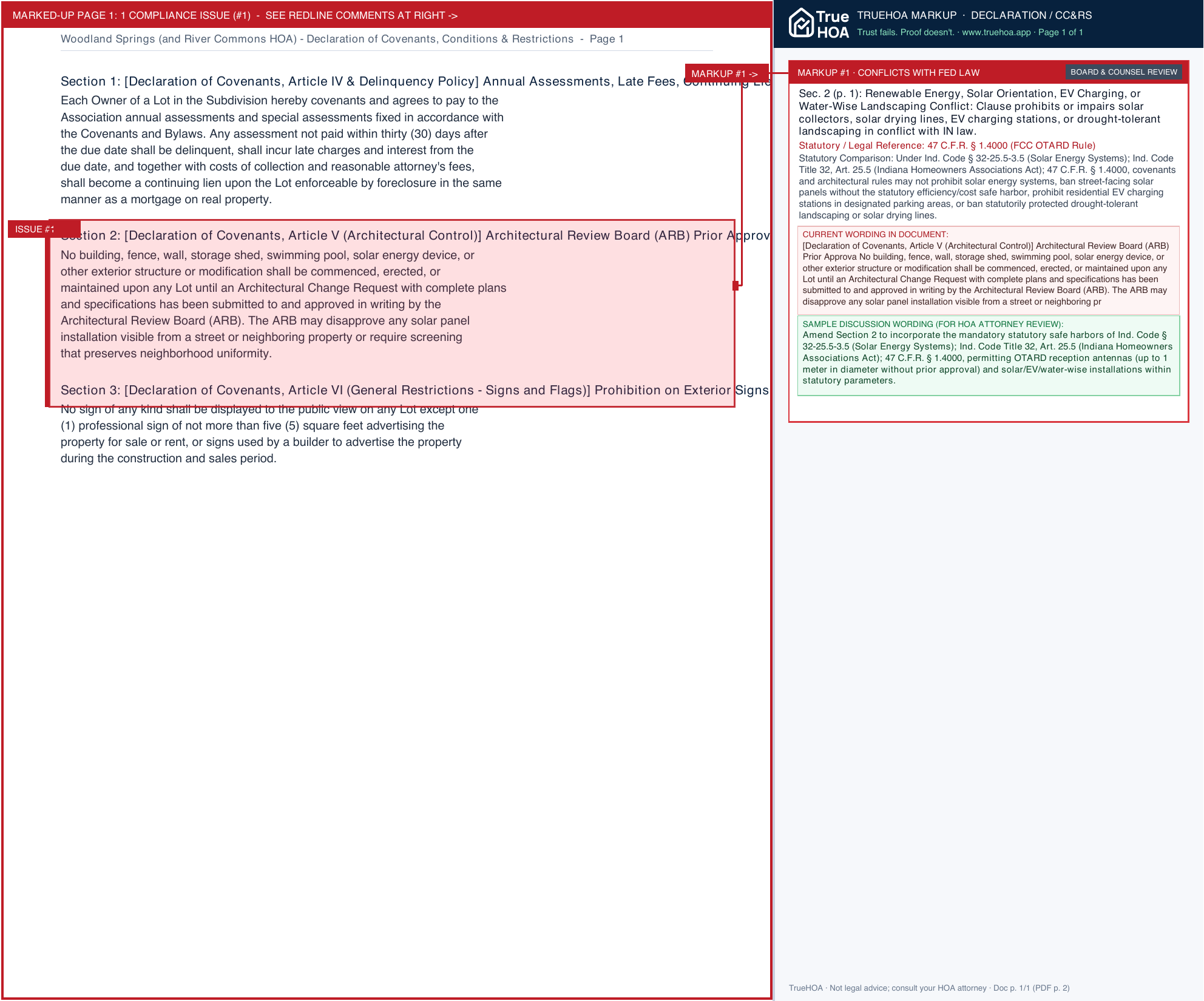 Woodland Springs (and River Commons HOA) Declaration of Covenants, Conditions & Restrictions page 1 widened with TrueHOA Crystal AI margin annotations