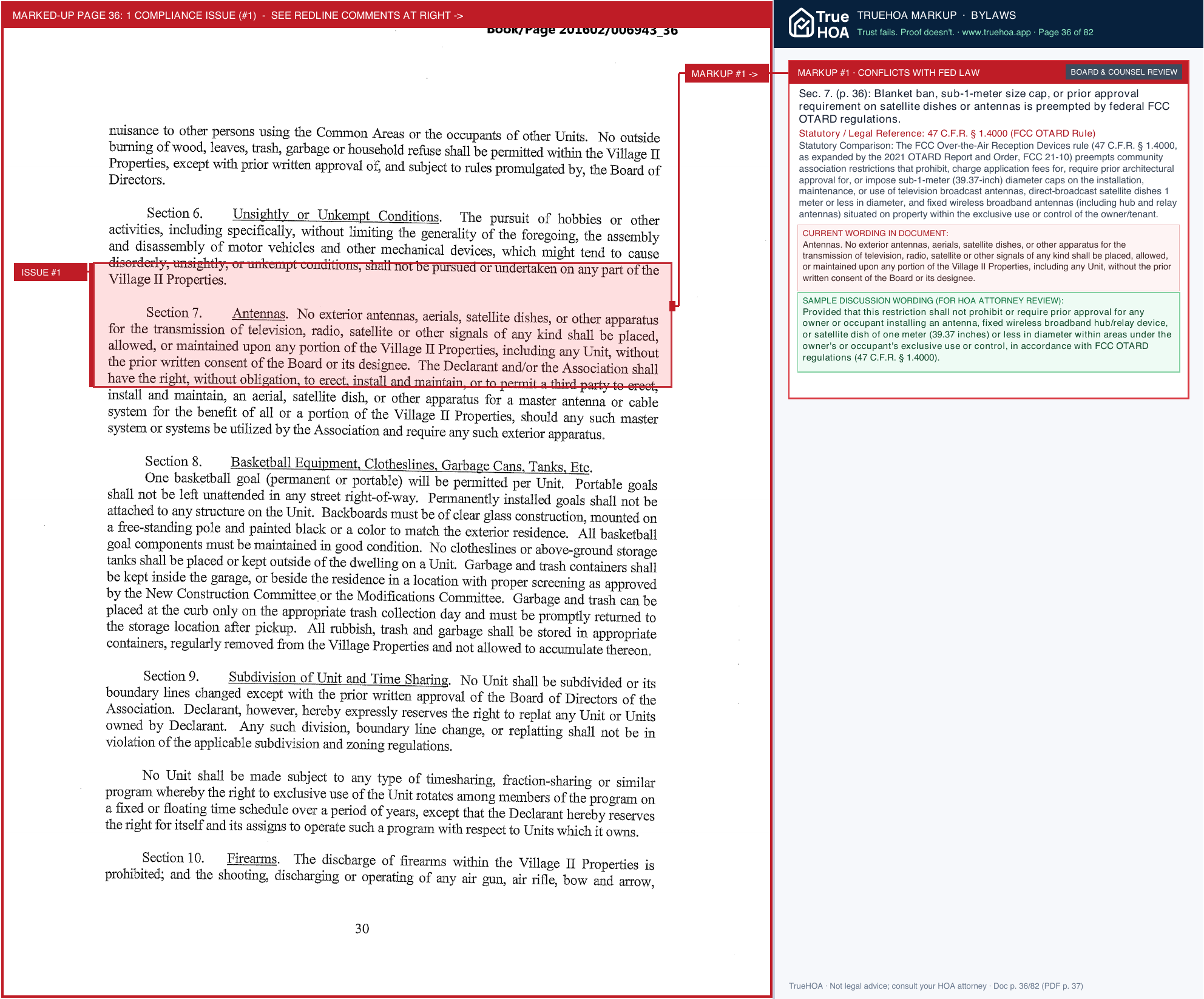Cedar Creek HOA Declaration of Covenants Conditions Restrictions and Bylaws Village II page 36 widened with TrueHOA Crystal AI margin annotations