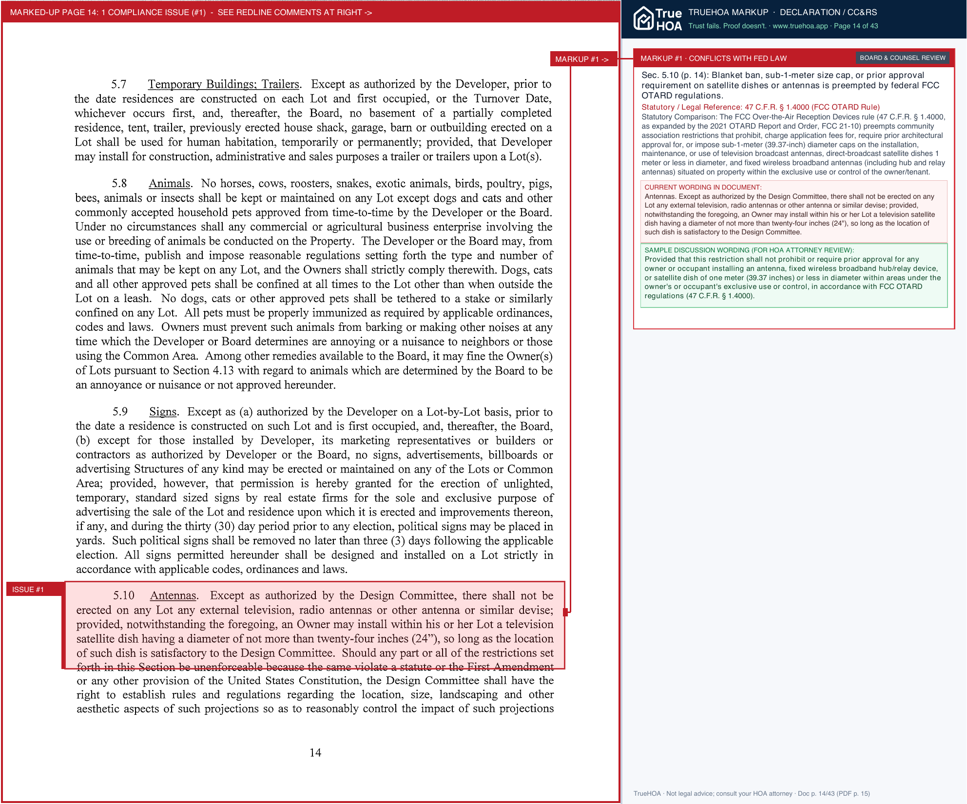 Cedar Ranch Estates HOA Restrictive Covenants page 14 widened with TrueHOA Crystal AI margin annotations