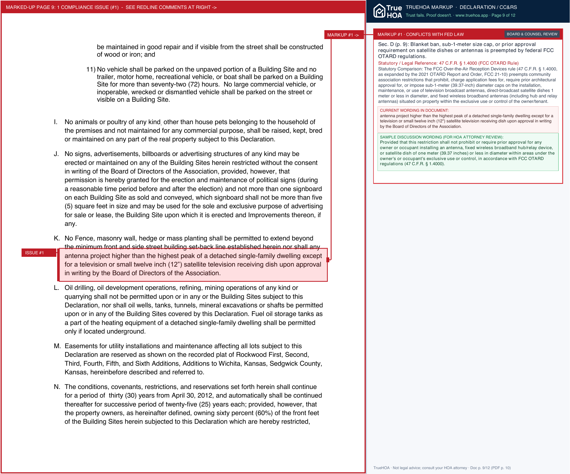 Rockwood HOA Declaration of Covenants, Conditions & Restrictions page 9 widened with TrueHOA Crystal AI margin annotations