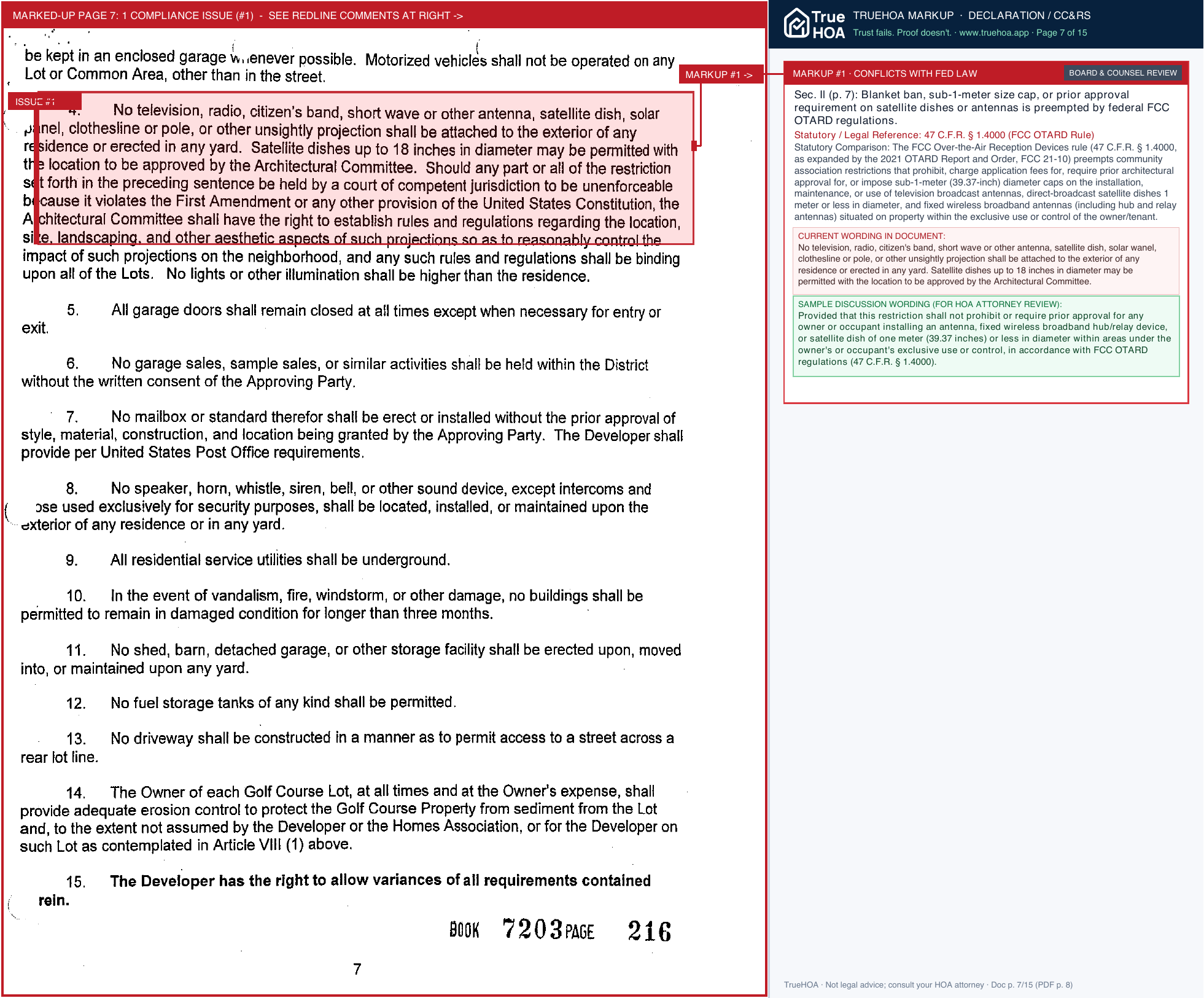 The Villas of Falcon Valley Homes Association FVV HOA Restrictions page 7 widened with TrueHOA Crystal AI margin annotations
