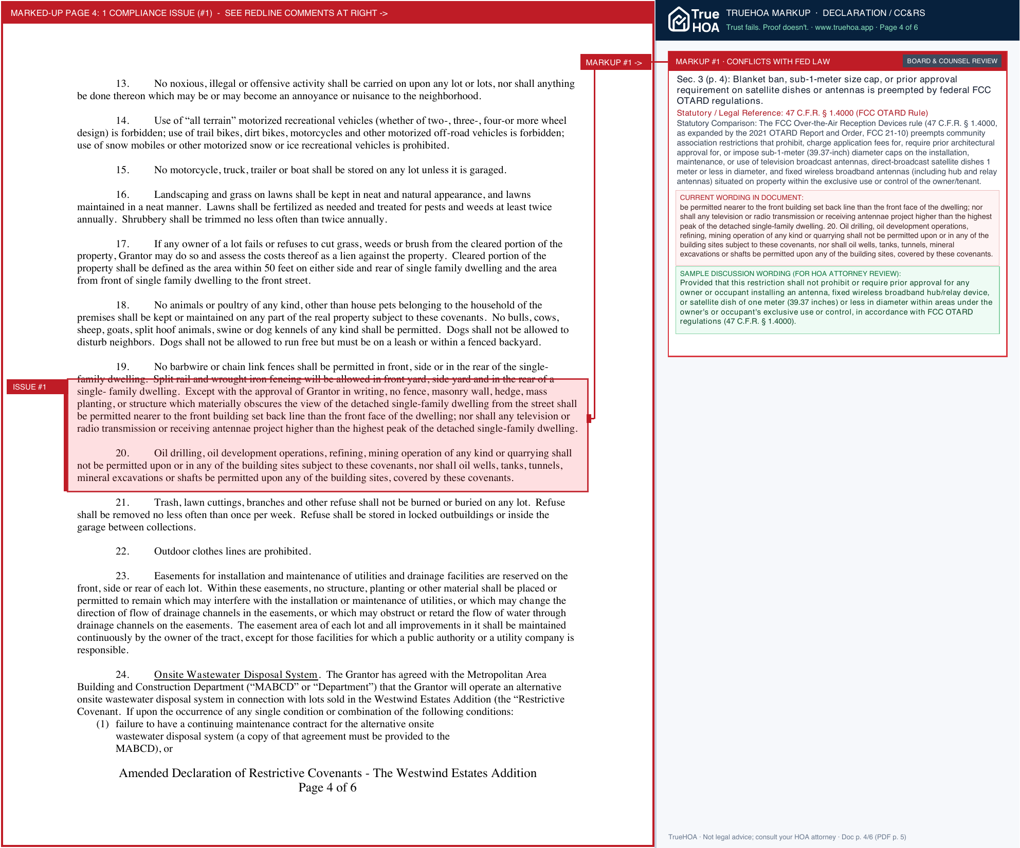 West Wind Estates HOA AMENDED DECLARATION OF RESTRICTIVE COVENANTS rev 2 22 2023 page 4 widened with TrueHOA Crystal AI margin annotations