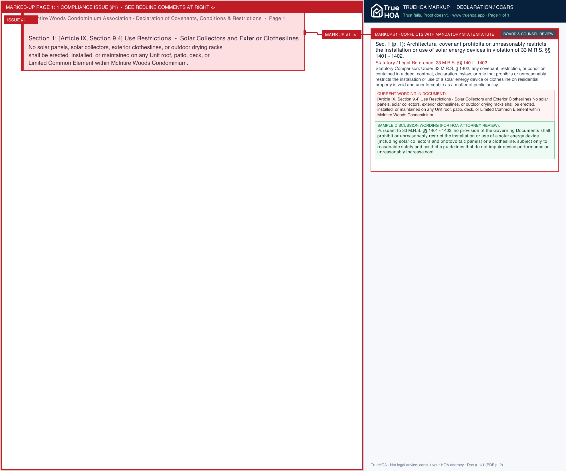 Mcintire Woods Condominium Association Declaration of Covenants, Conditions & Restrictions page 1 widened with TrueHOA Crystal AI margin annotations