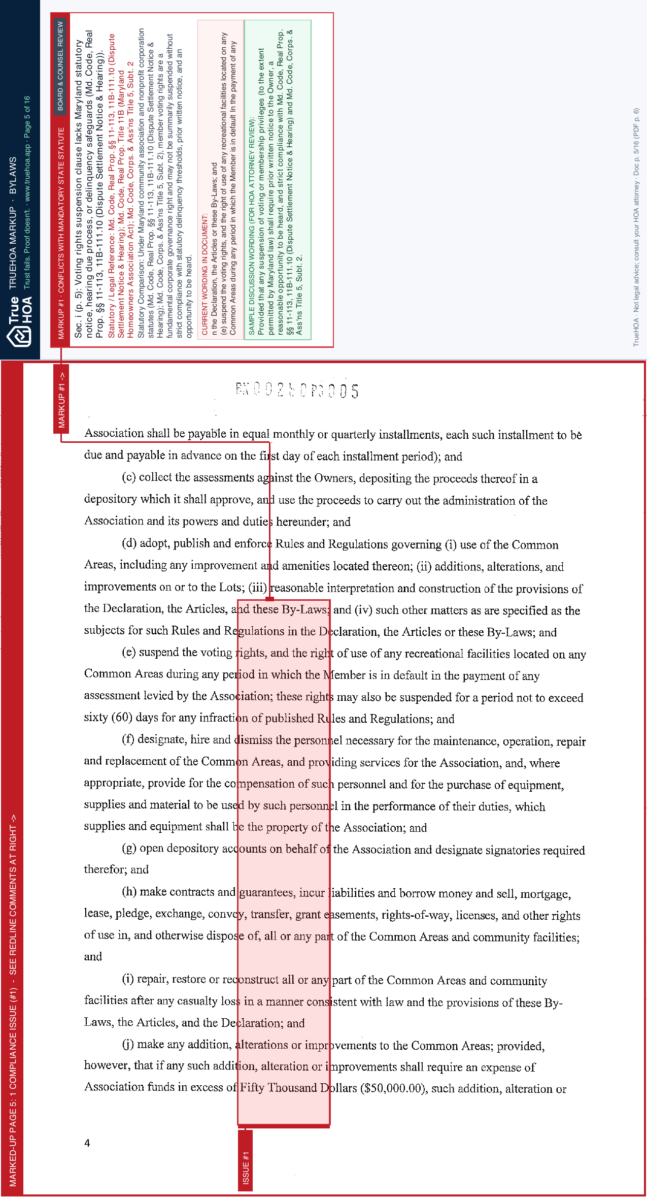 Chesapeake Station HOA Association Bylaws page 5 widened with TrueHOA Crystal AI margin annotations