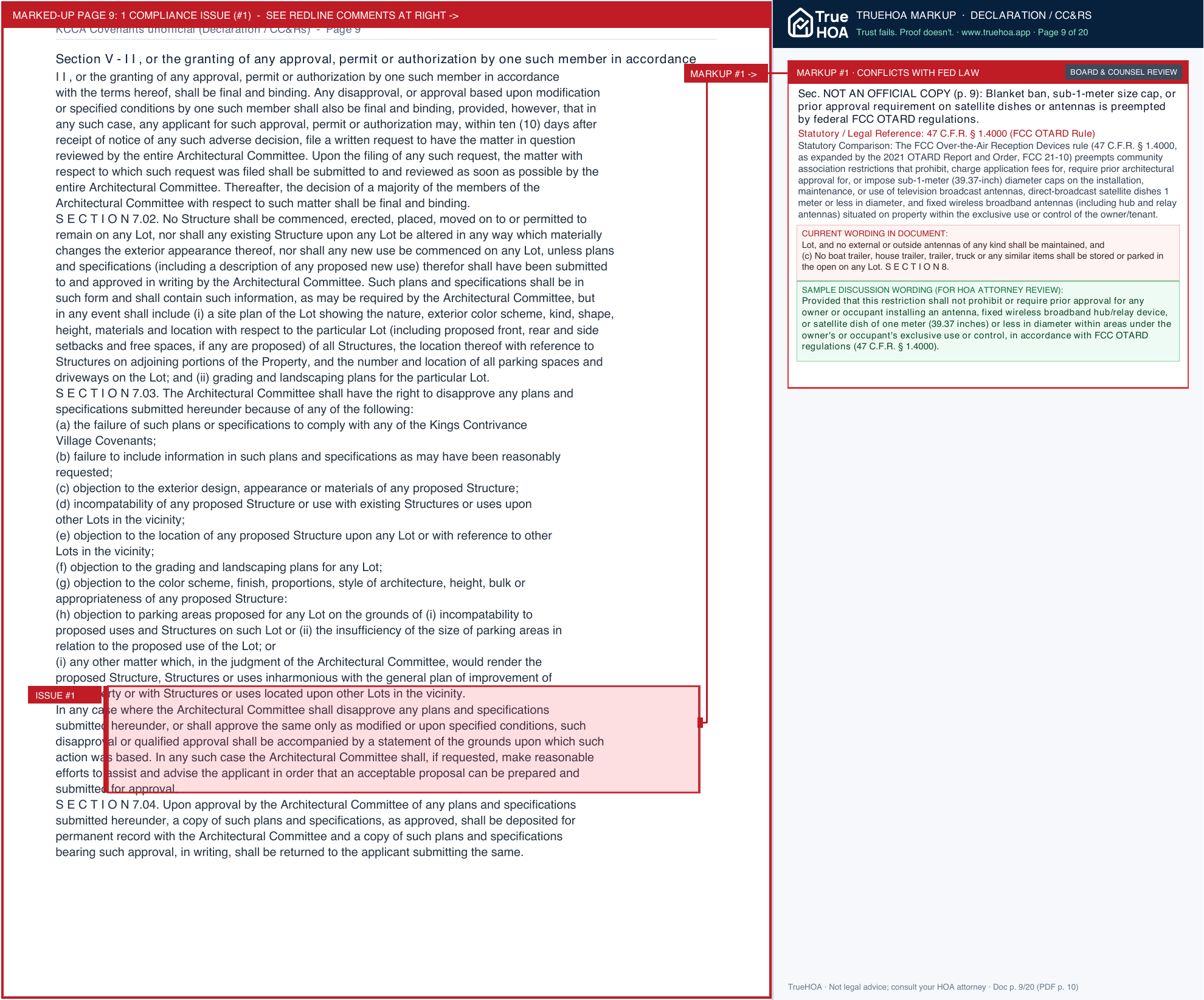 Kings Contrivance Community Association KCCA Covenants unofficial page 9 widened with TrueHOA Crystal AI margin annotations
