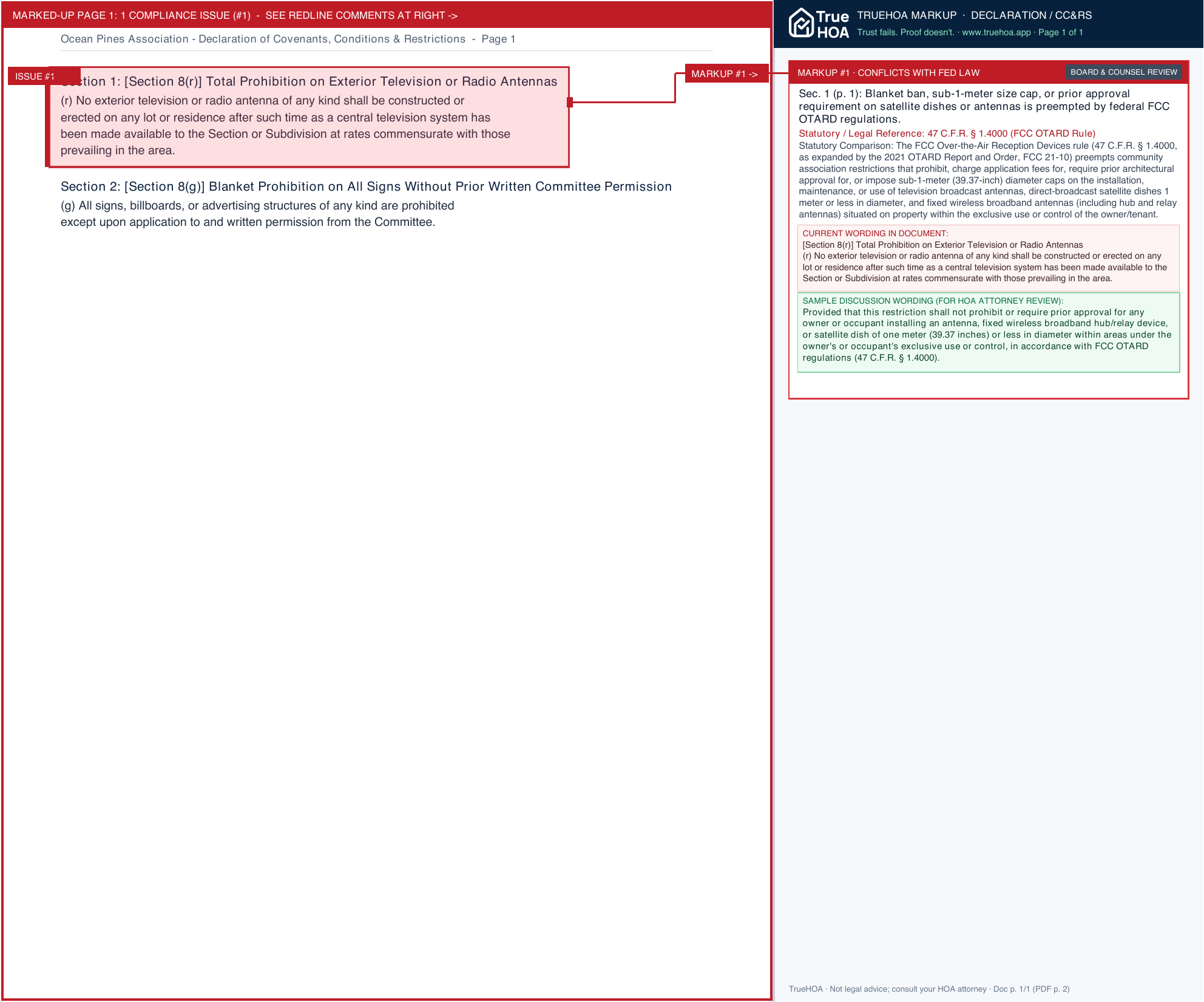 Ocean Pines Association Declaration of Covenants, Conditions & Restrictions page 1 widened with TrueHOA Crystal AI margin annotations