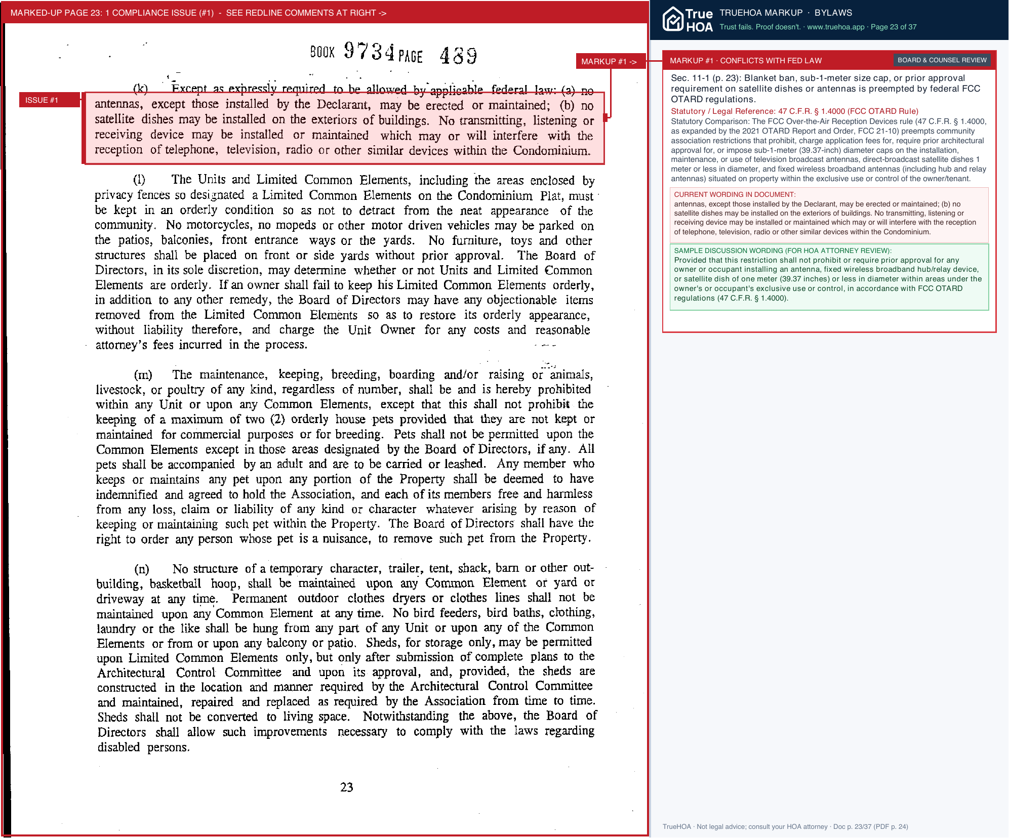 River Oaks Condominium Association RO Bylaws page 23 widened with TrueHOA Crystal AI margin annotations