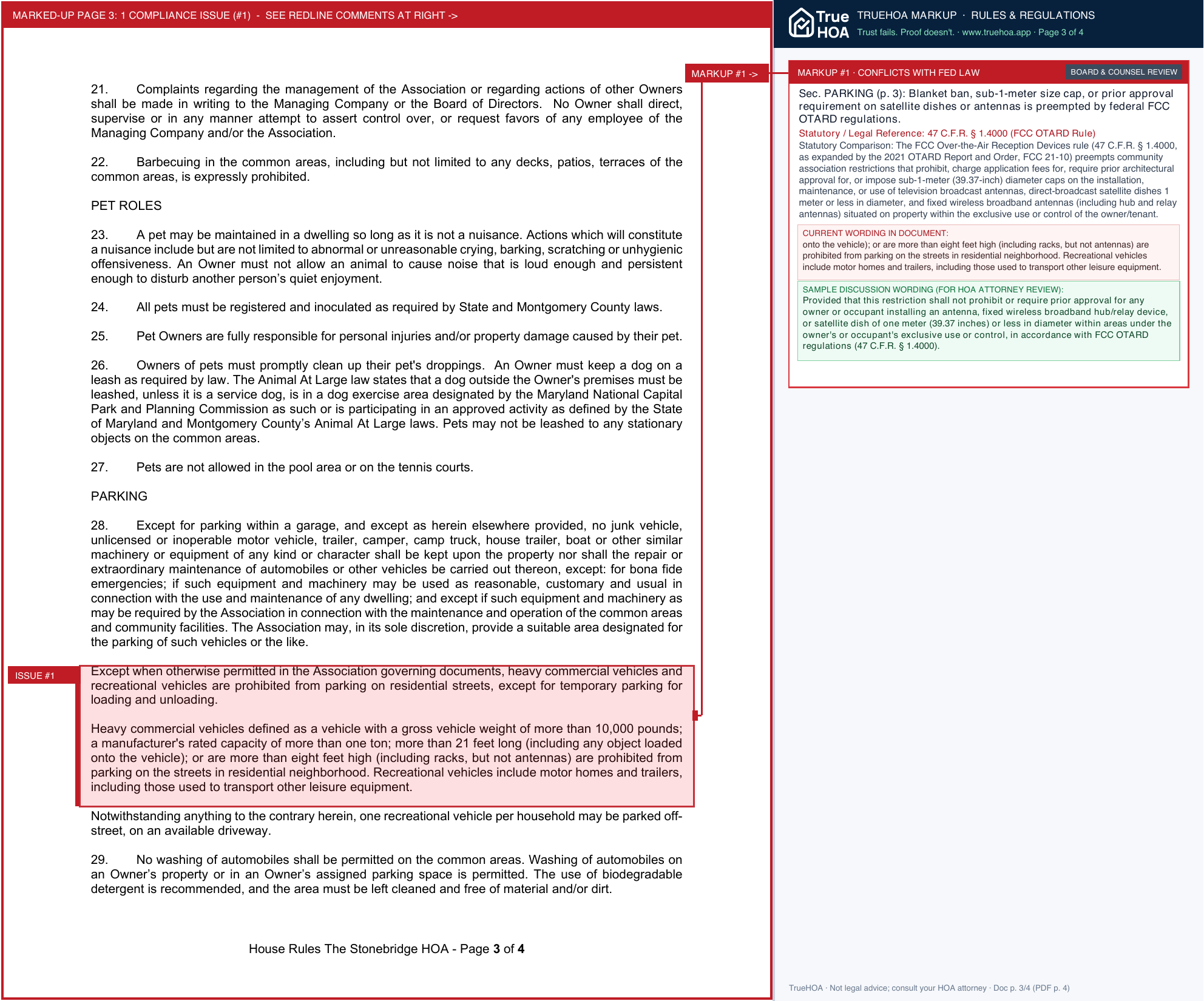 Stonebridge HOA House Rules page 3 widened with TrueHOA Crystal AI margin annotations