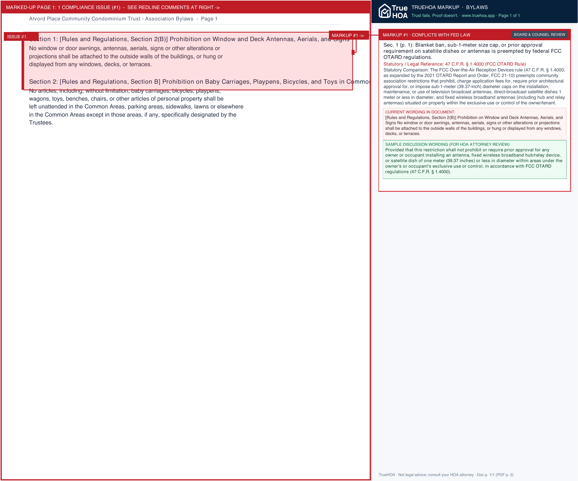 Alvord Place Community Condominium Trust Association Bylaws page 1 widened with TrueHOA Crystal AI margin annotations