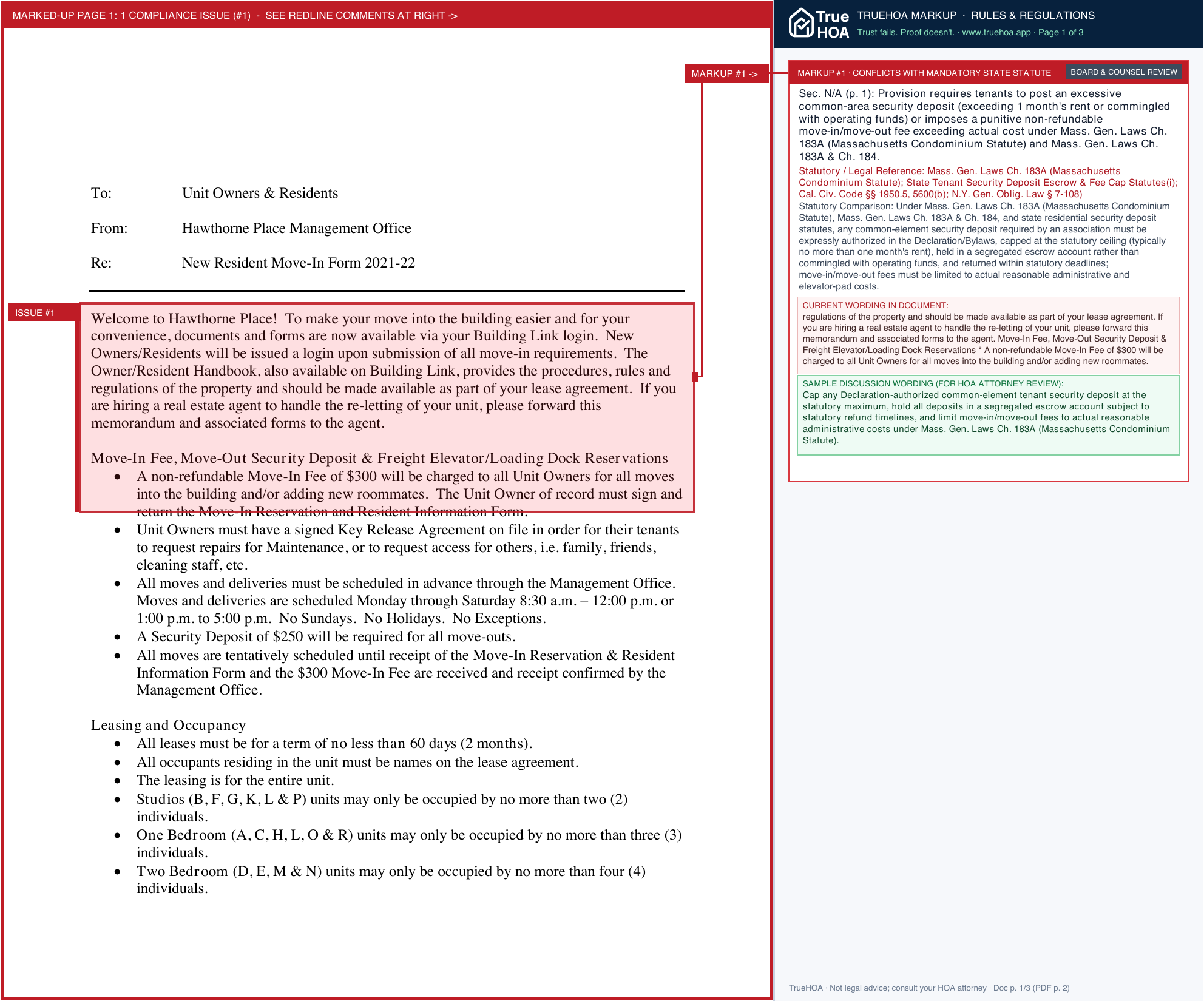 Hawthorne Place Condominium Trust Move In Packet 2021 22 page 1 widened with TrueHOA Crystal AI margin annotations