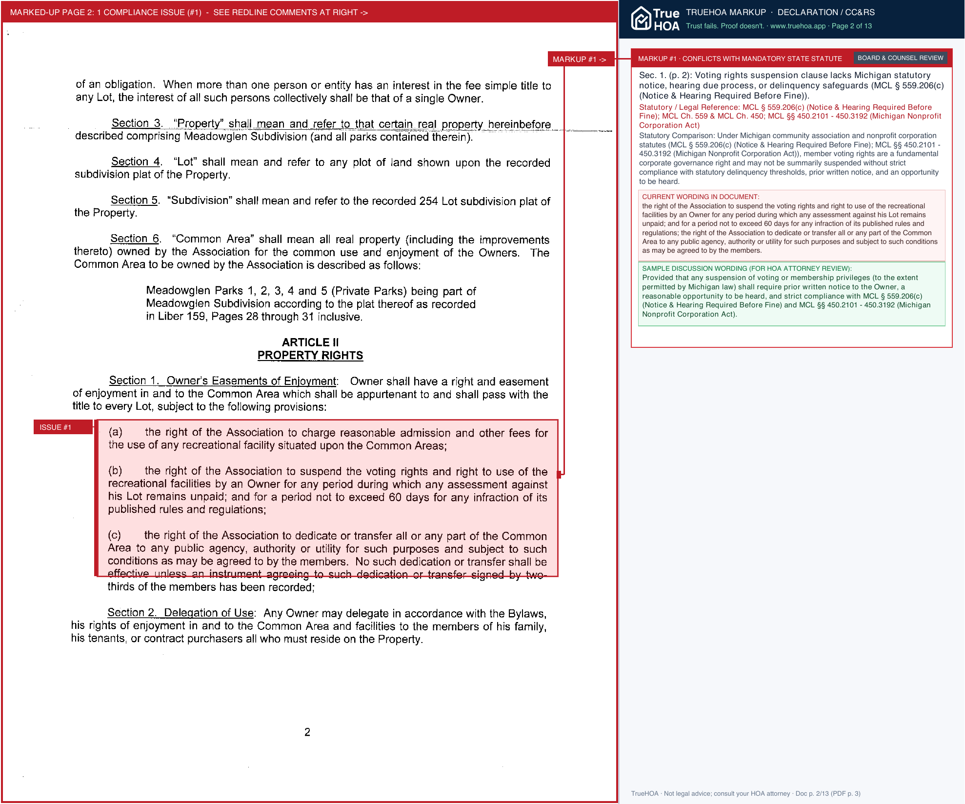 Farmington Square HOA Covenants Final page 2 widened with TrueHOA Crystal AI margin annotations