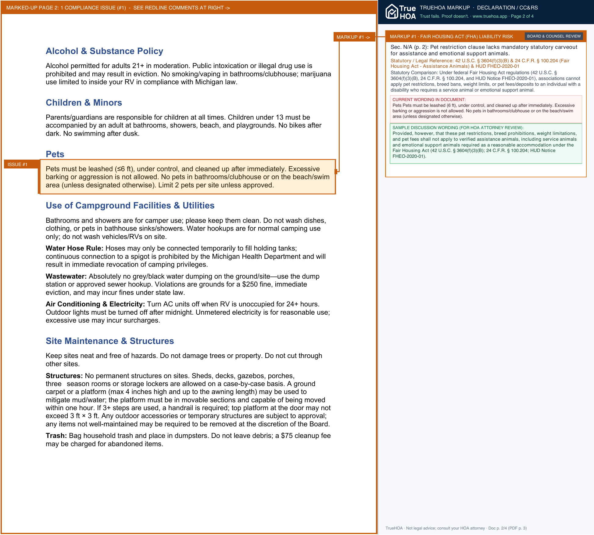 Forest Lake POA Camp.Rules page 2 widened with TrueHOA Crystal AI margin annotations