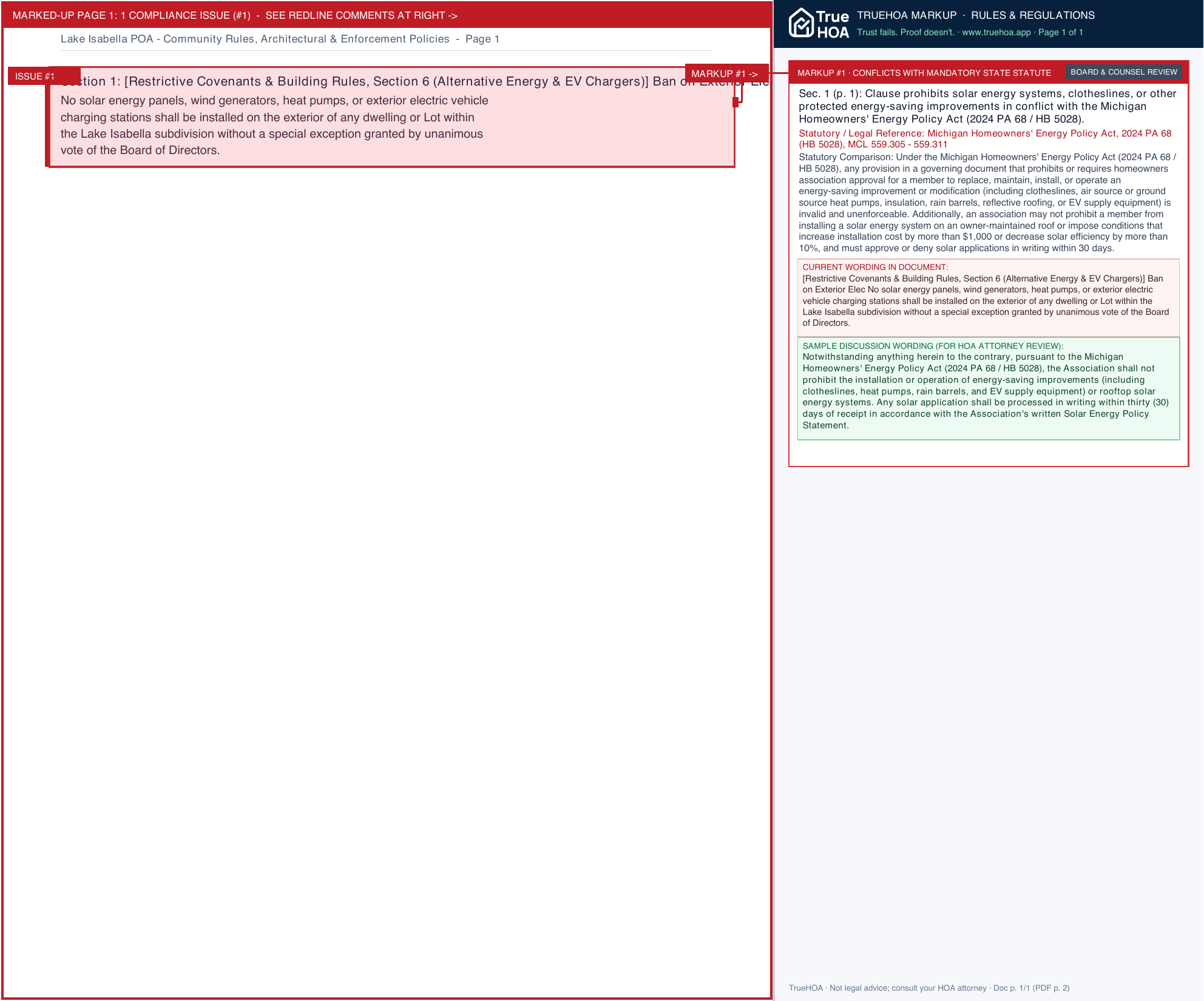Lake Isabella POA Community Rules, Architectural & Enforcement Policies page 1 widened with TrueHOA Crystal AI margin annotations