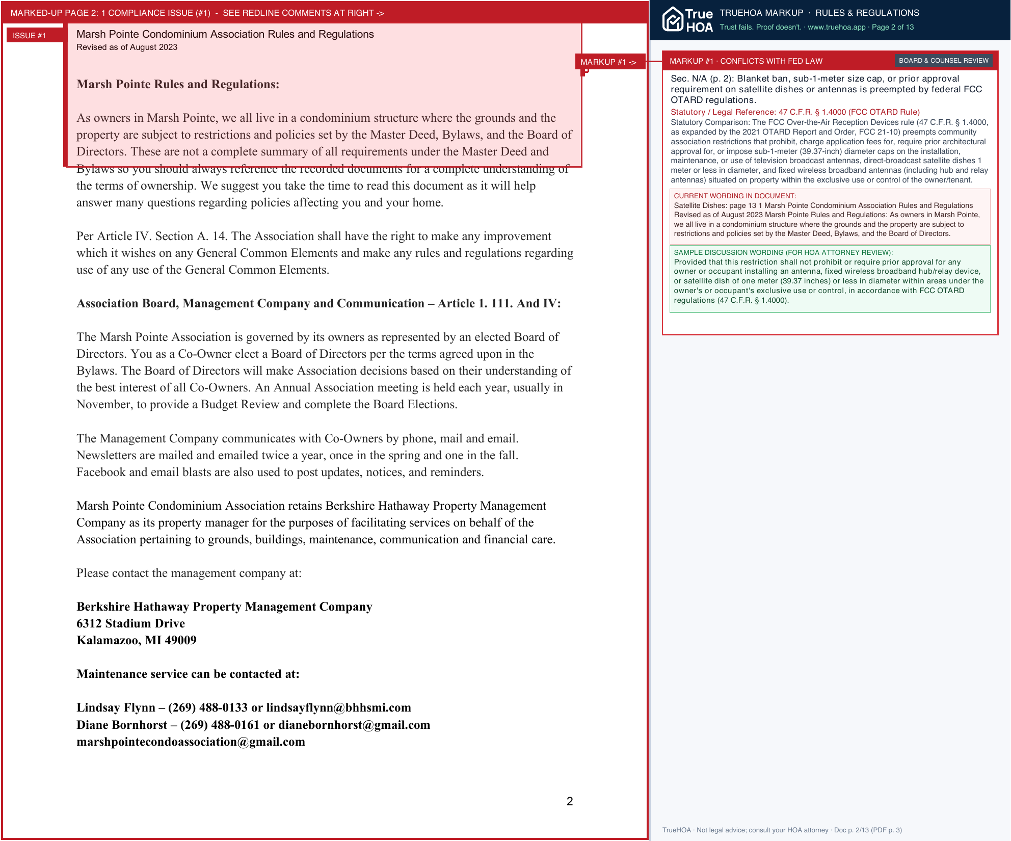 Marsh Pointe Condominium Association Marsh Pointe Rules and Regulations August 2023 page 2 widened with TrueHOA Crystal AI margin annotations