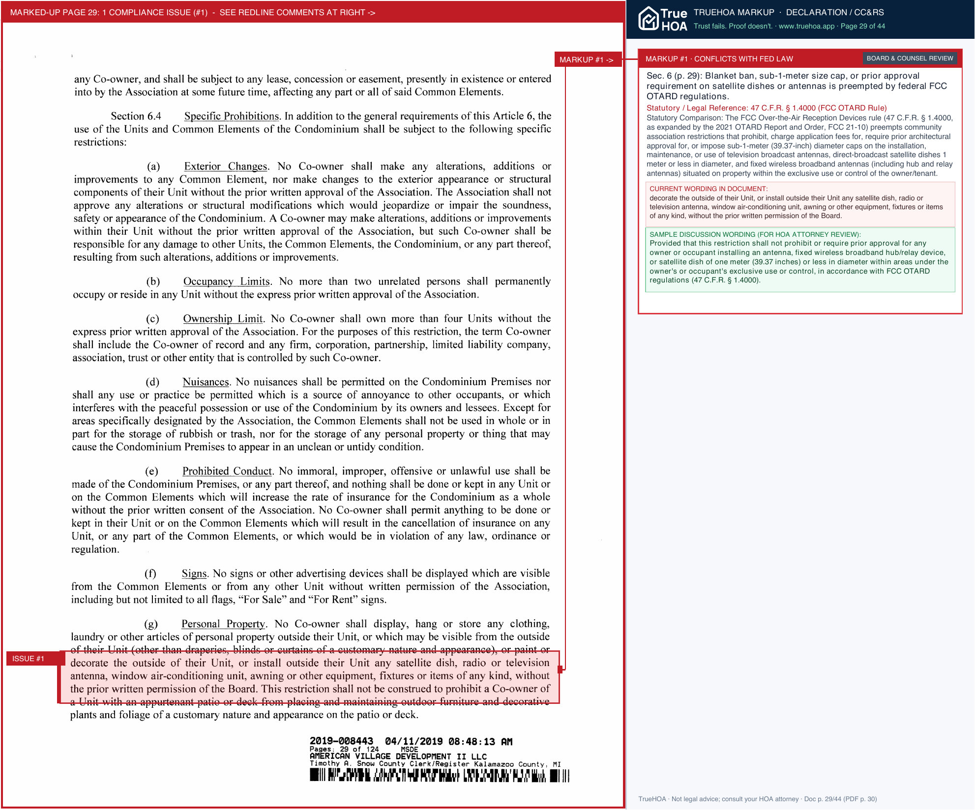 Oakland Hills Condominium Association Consolidating Master Deed page 29 widened with TrueHOA Crystal AI margin annotations