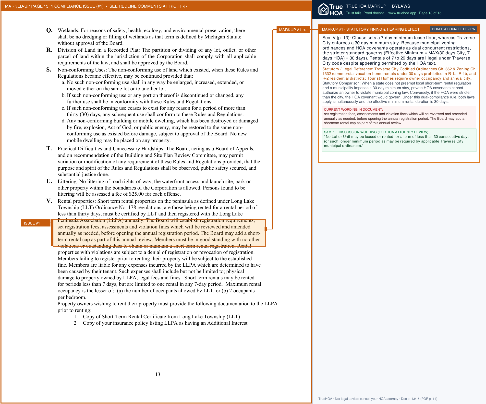 The Long Lake Peninsula Association LLPA Bylaws Signed Aug 2025 page 13 widened with TrueHOA Crystal AI margin annotations