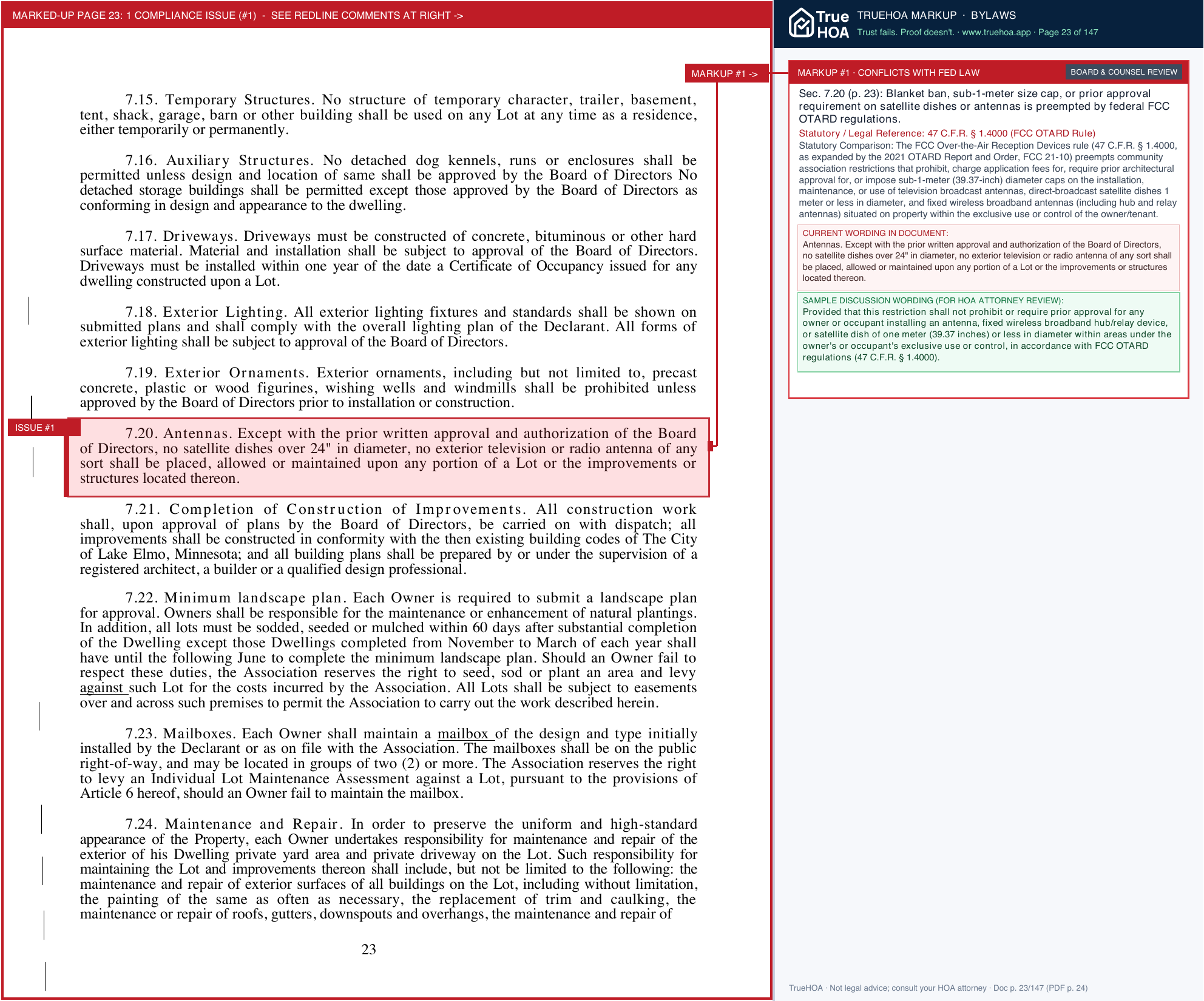 Fields of St. Croix Community Association Bylaws Fields Of Stcroix Community Assoc 2 17 20 page 23 widened with TrueHOA Crystal AI margin annotations