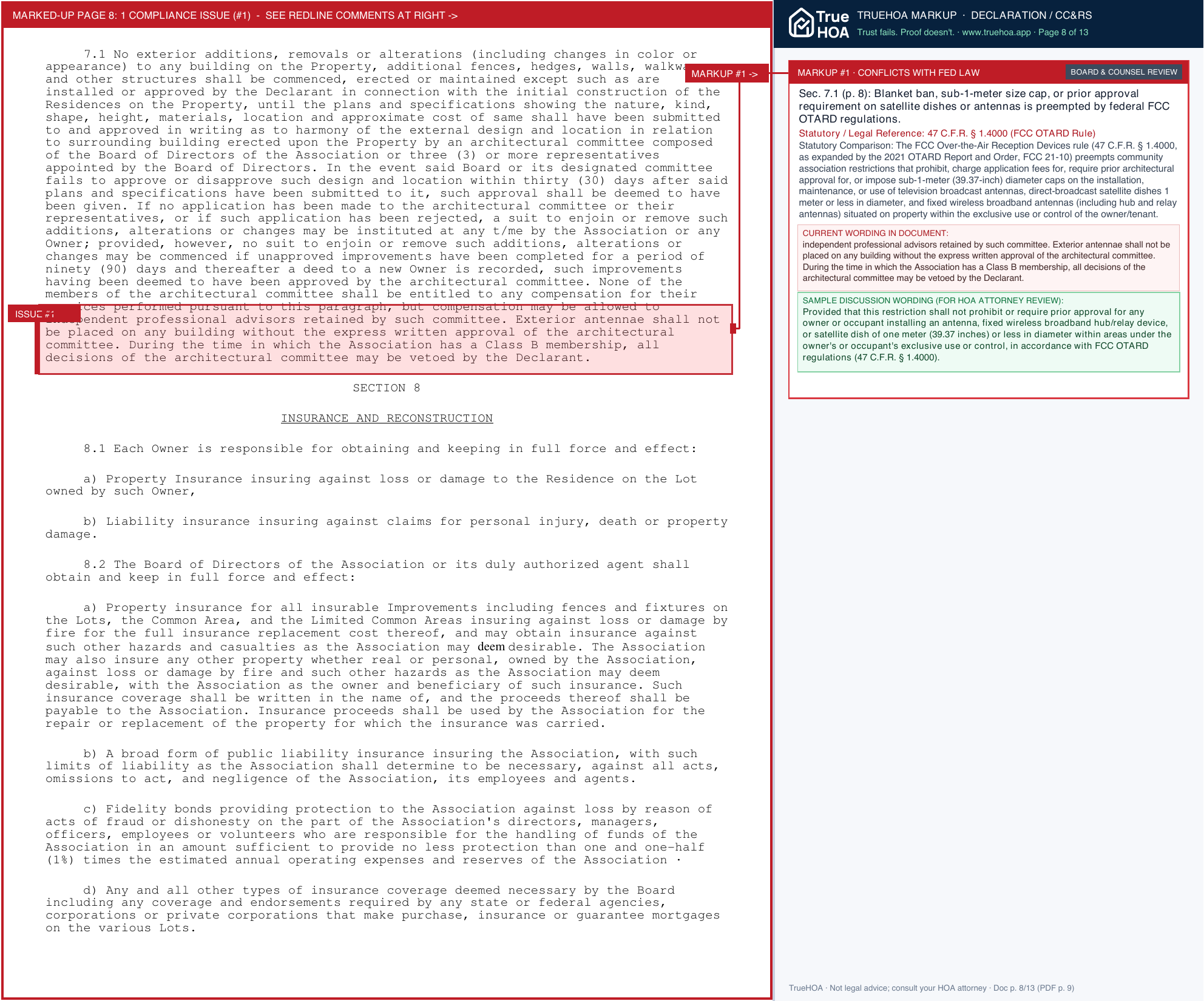 Jamestown Village HOA DECLARATION OF COVENANTS page 8 widened with TrueHOA Crystal AI margin annotations