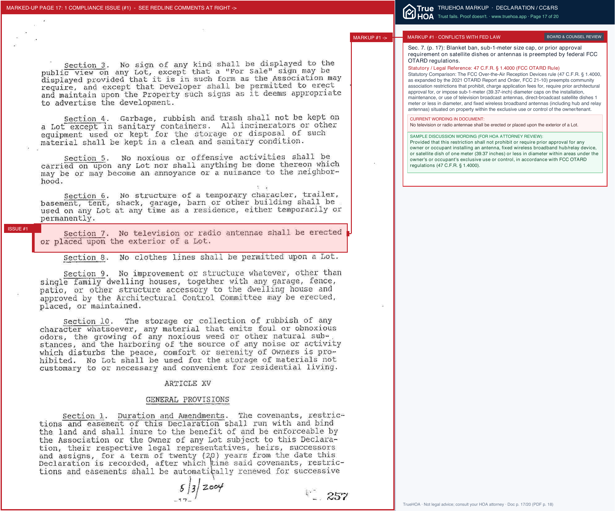 Valley Pond Townhome Association Complete Declaration Of Covenents Conditions Easements And Restrictions page 17 widened with TrueHOA Crystal AI margin annotations