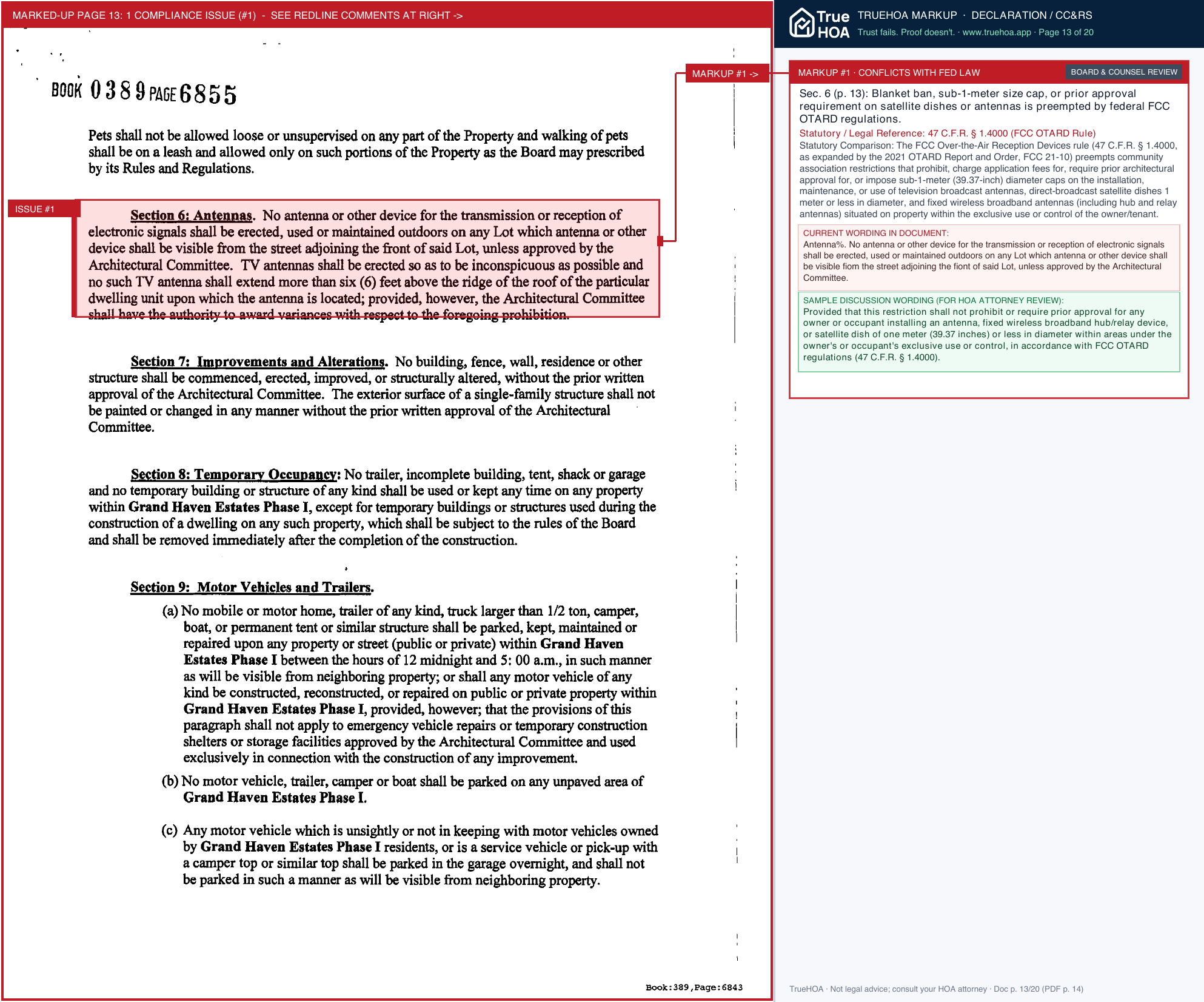 Grand Haven POA Covenants And Restrictions page 13 widened with TrueHOA Crystal AI margin annotations
