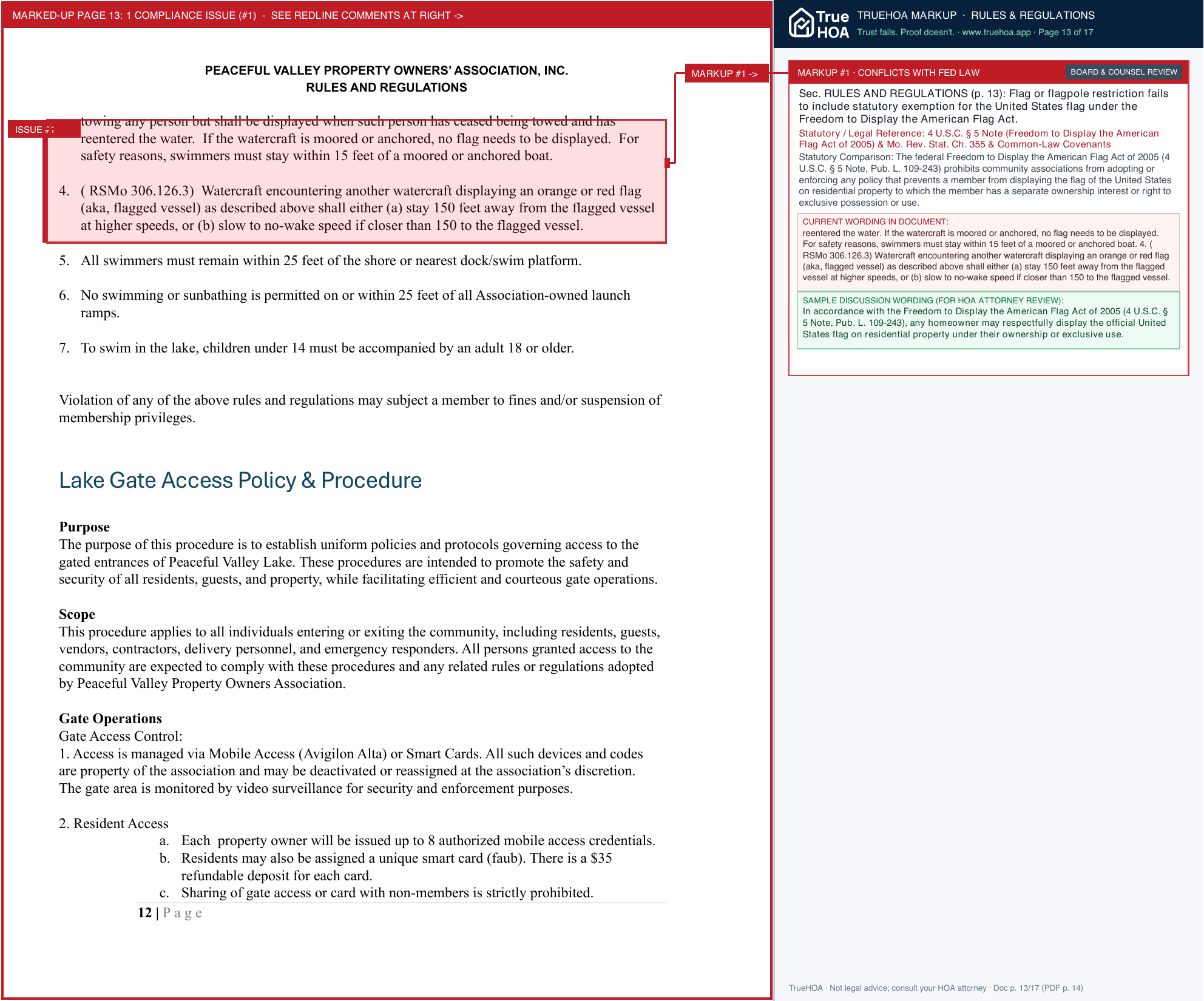 Peaceful Valley POA Pvlrulesrevjan2026 page 13 widened with TrueHOA Crystal AI margin annotations