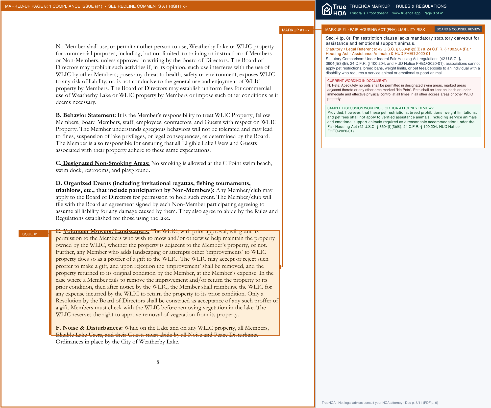 Weatherby Lake Improvement Company 10 19 26 Rules Regs Master page 8 widened with TrueHOA Crystal AI margin annotations