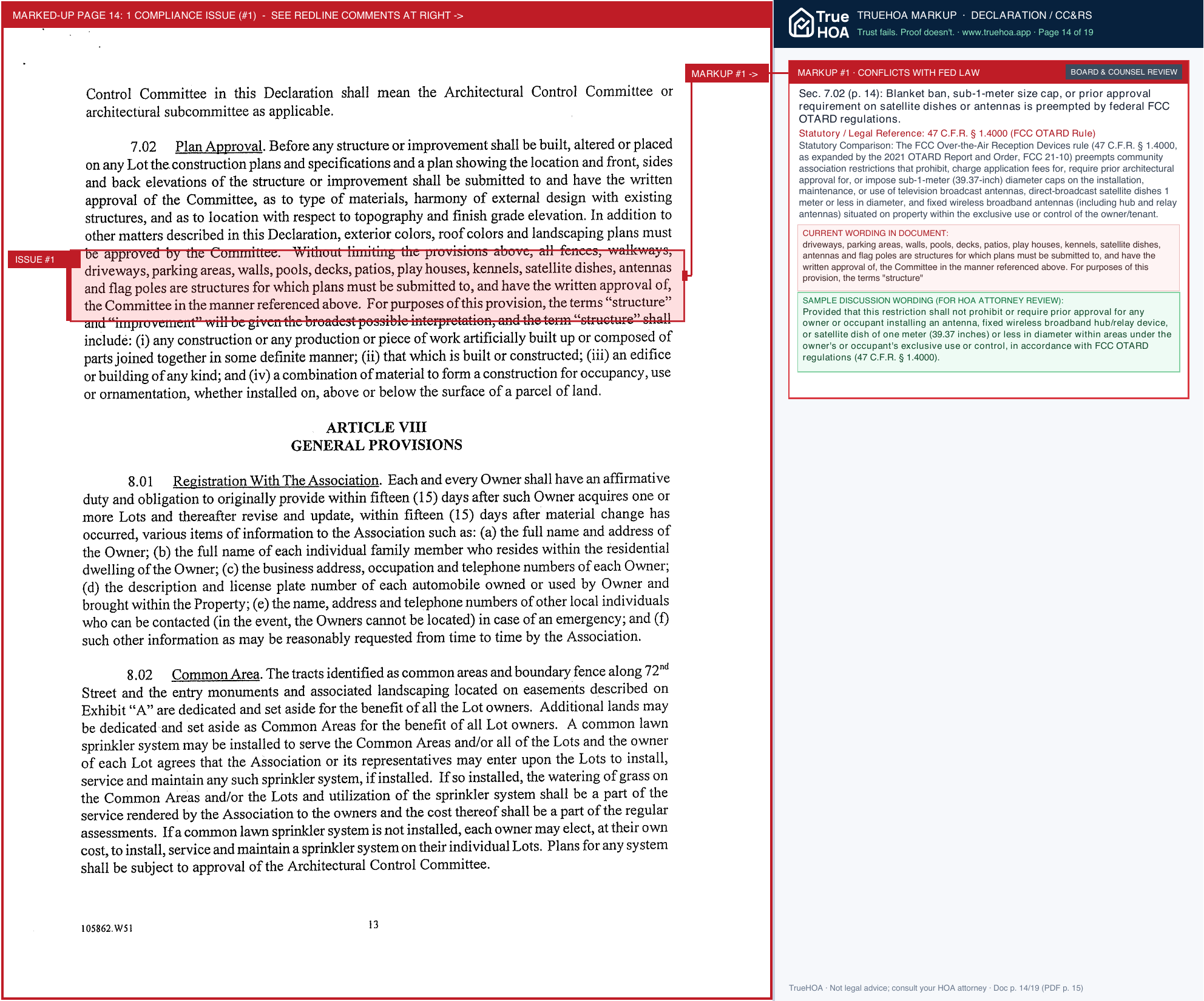 Woodbrooke Villas HOA Declaration of Restrictions 02.28.07 page 14 widened with TrueHOA Crystal AI margin annotations