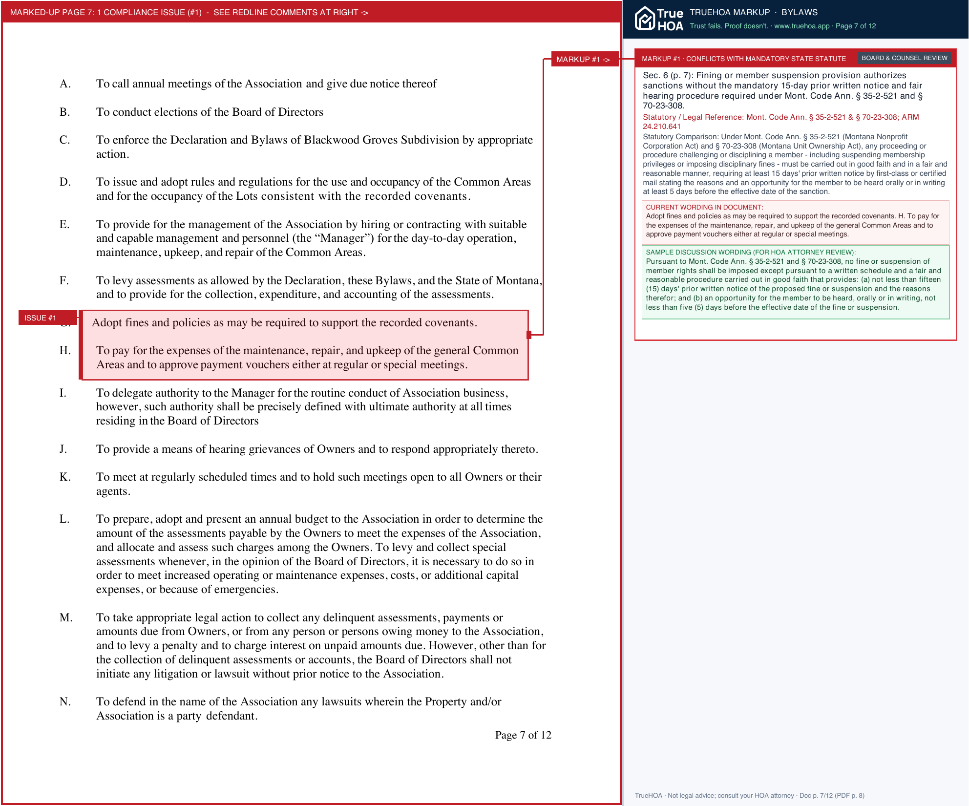 Blackwood Groves Owners Association Blackwood Groves Owners Association Bylaws Nov 2022 page 7 widened with TrueHOA Crystal AI margin annotations
