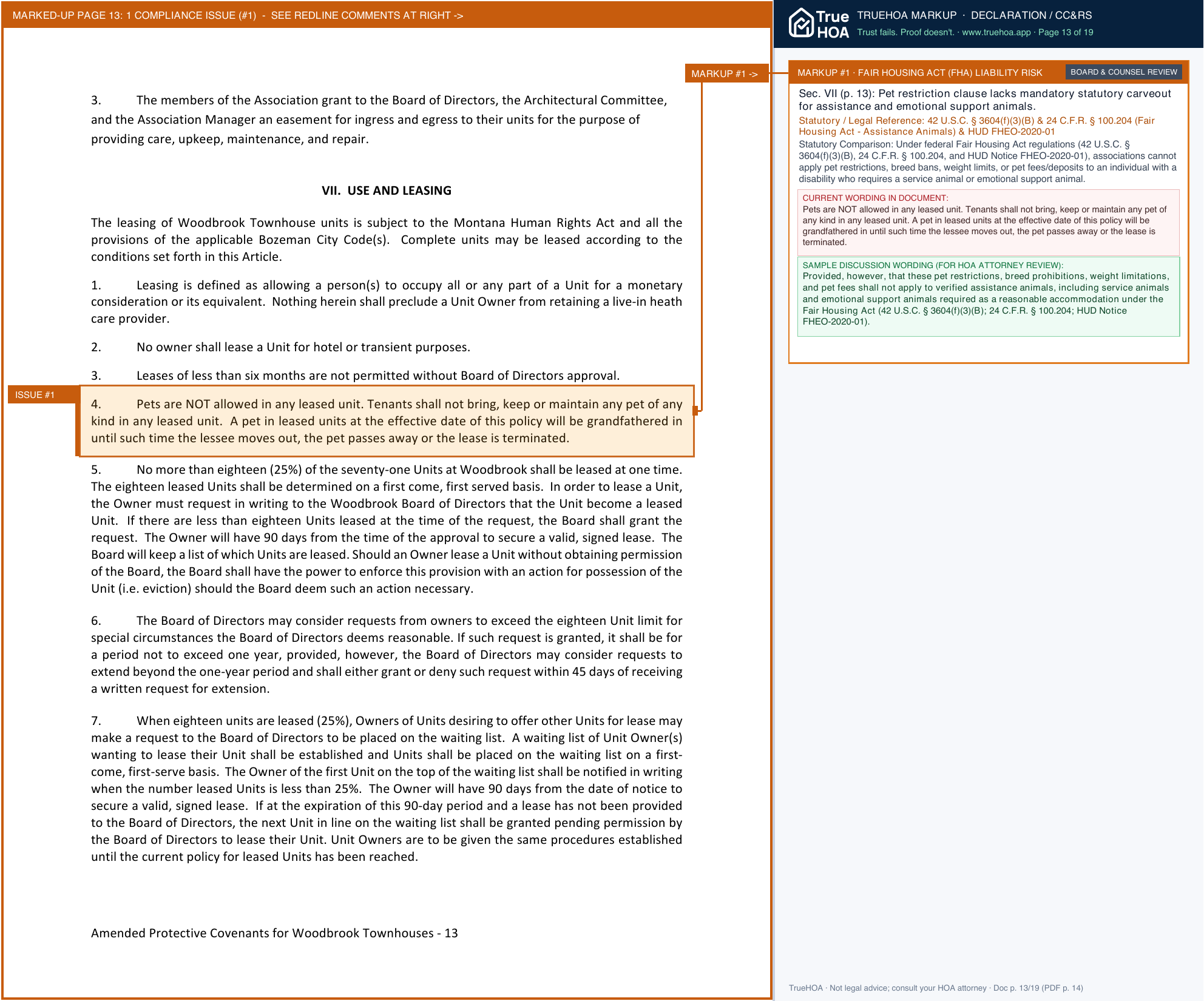 Woodbrook Townhome Owners Association Amended Restated Covenants Final Filed 10 31 18 page 13 widened with TrueHOA Crystal AI margin annotations