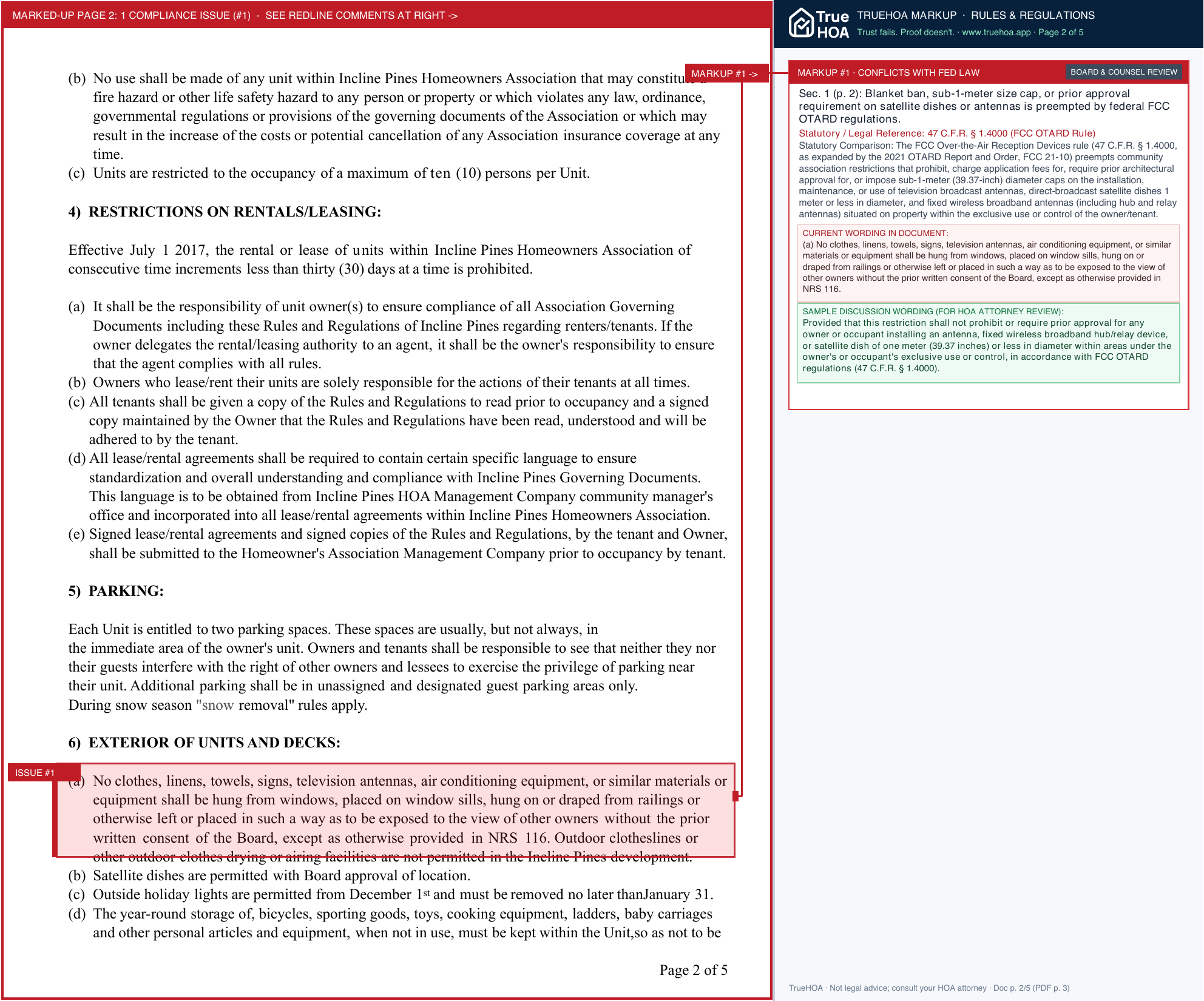 Incline Pines HOA 2017 Incline Pines revised rules and regulations page 2 widened with TrueHOA Crystal AI margin annotations