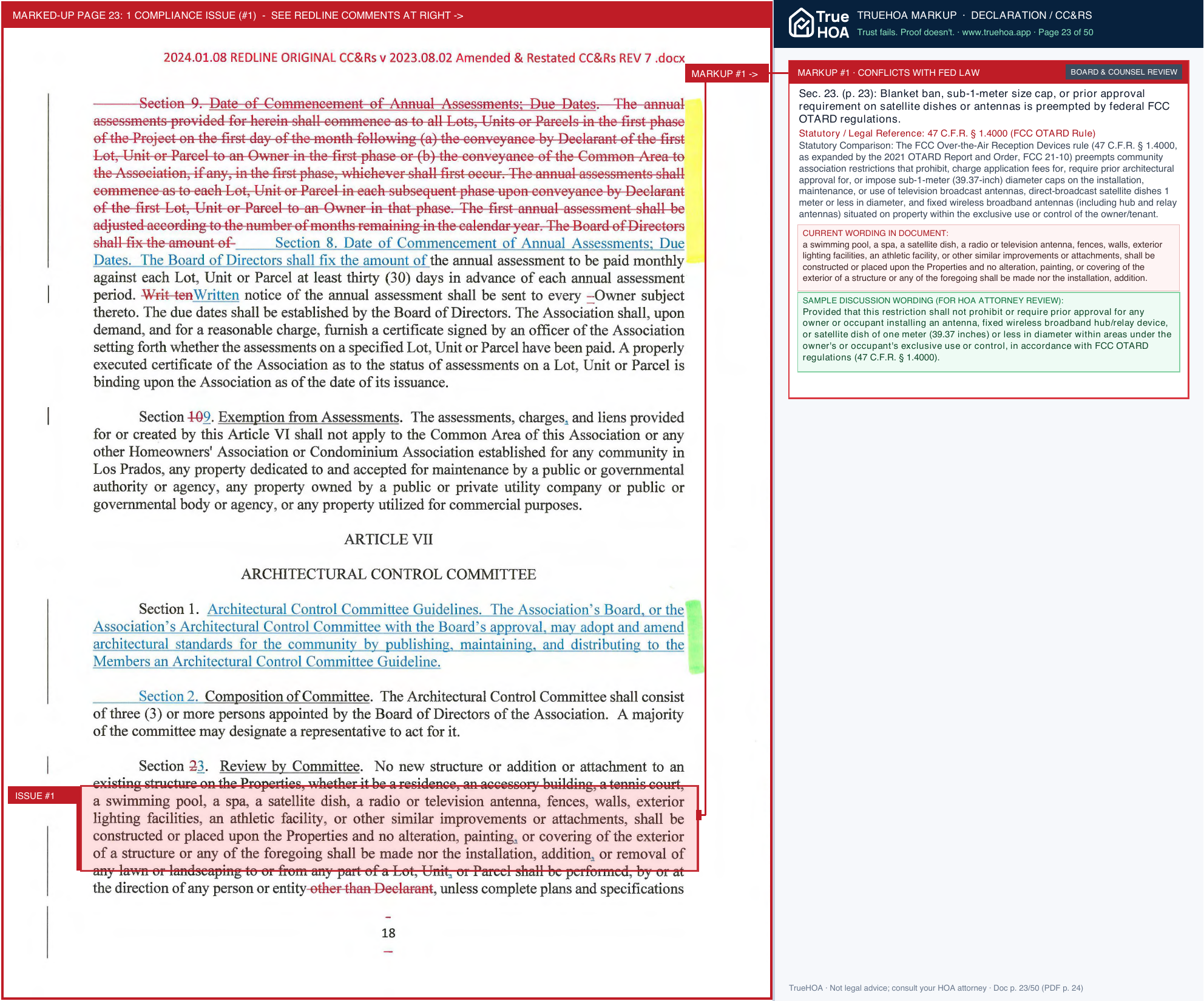Los Prados Community Association 2024.08.15 FINAL Color Coded CCRS page 23 widened with TrueHOA Crystal AI margin annotations