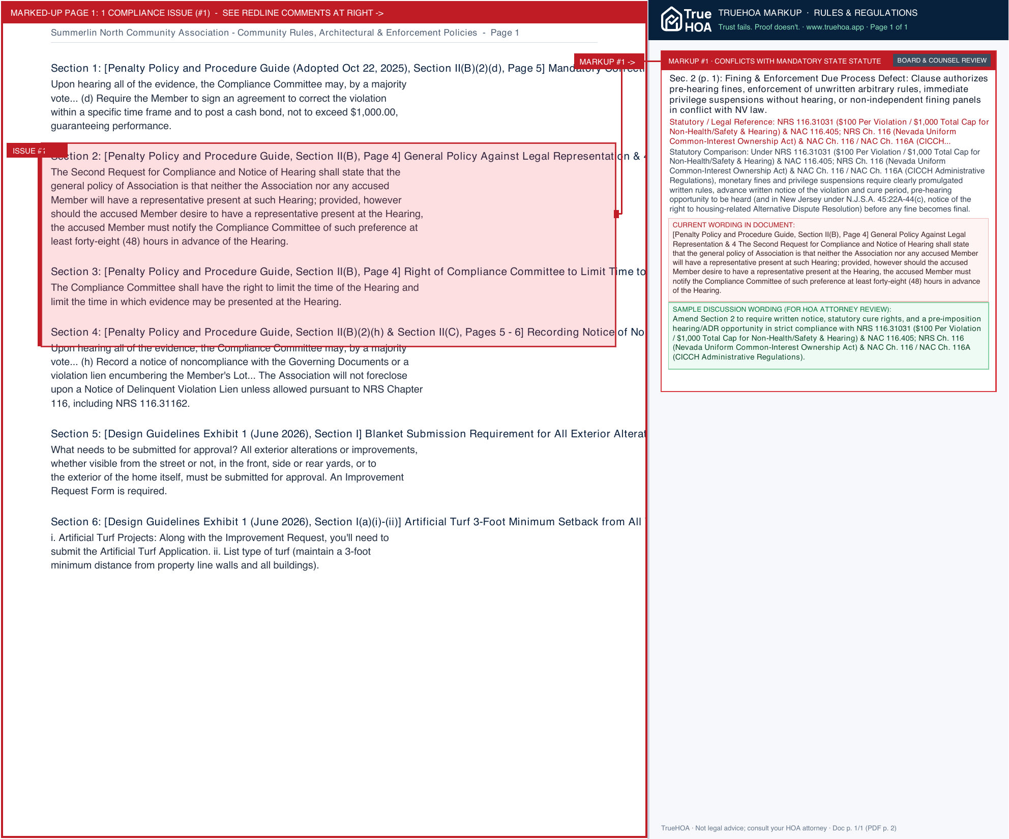Summerlin North Community Association Community Rules, Architectural & Enforcement Policies page 1 widened with TrueHOA Crystal AI margin annotations