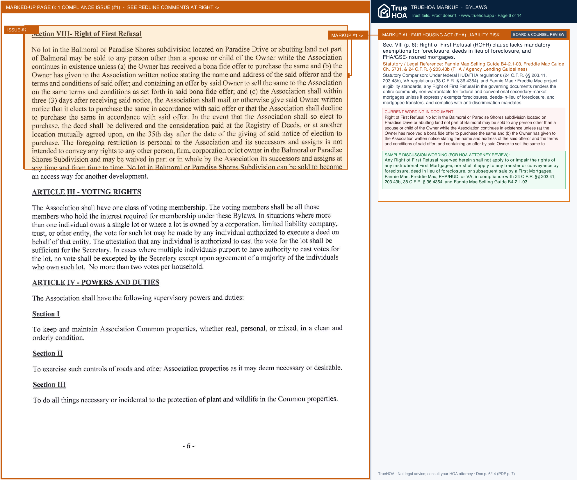 Balmoral Improvement Association Balmoral Bylaws 2026 06 04 page 6 widened with TrueHOA Crystal AI margin annotations