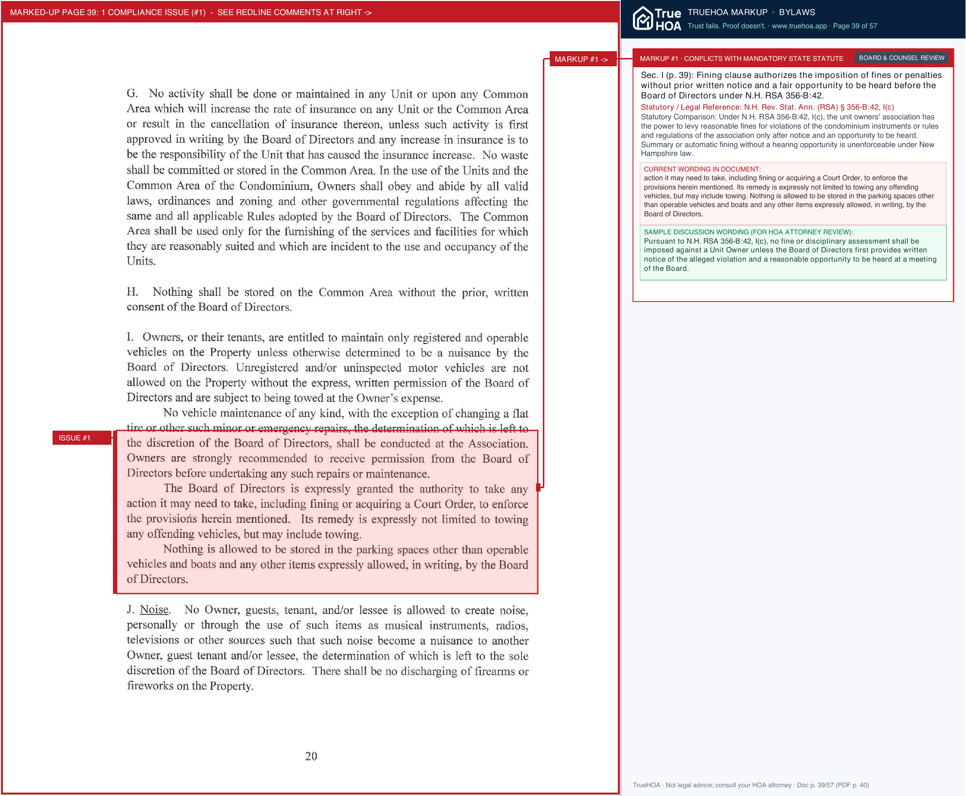 Gilford Yacht Club Condominium Association Gilford Yacht Club 2020 Condominium Amended Declaration and Bylaws page 39 widened with TrueHOA Crystal AI margin annotations