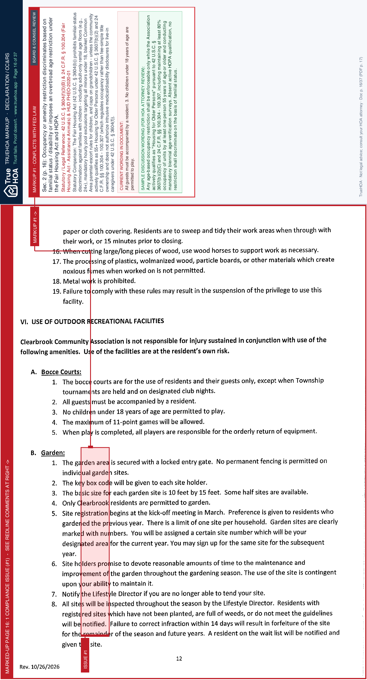 Clearbrook Community Association Declaration of Covenants, Conditions & Restrictions page 16 widened with TrueHOA Crystal AI margin annotations