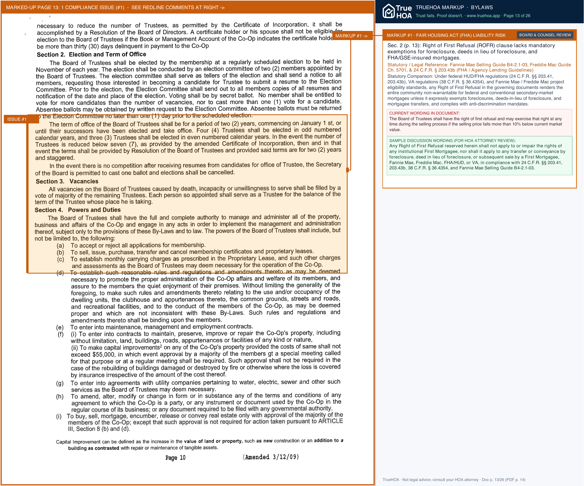 Crestwood Village CO-Op Four BY LAWS page 13 widened with TrueHOA Crystal AI margin annotations