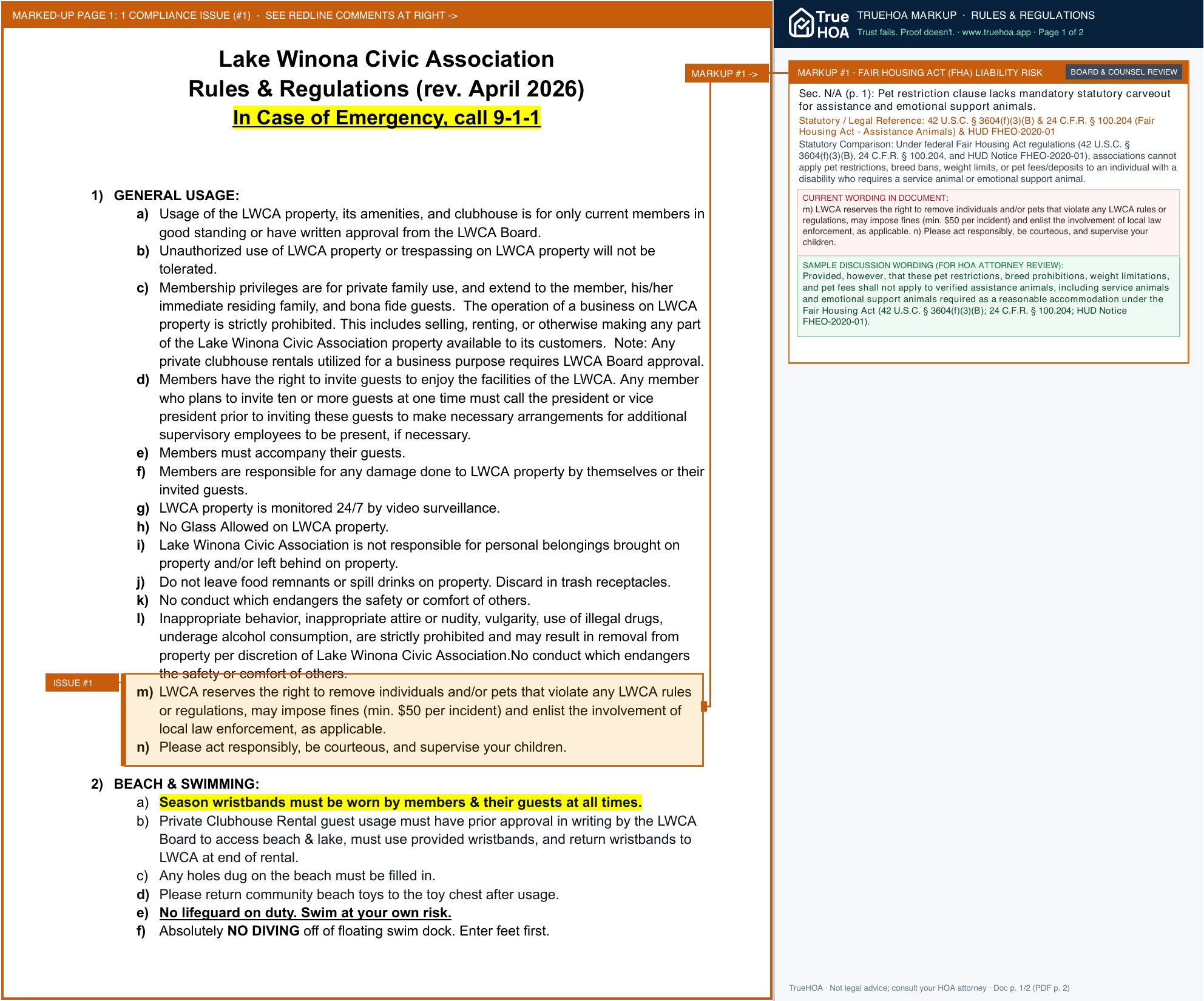 Lake Winona Civic Association LWCA Rules Regulations rev. April 2026 5.pdf page 1 widened with TrueHOA Crystal AI margin annotations