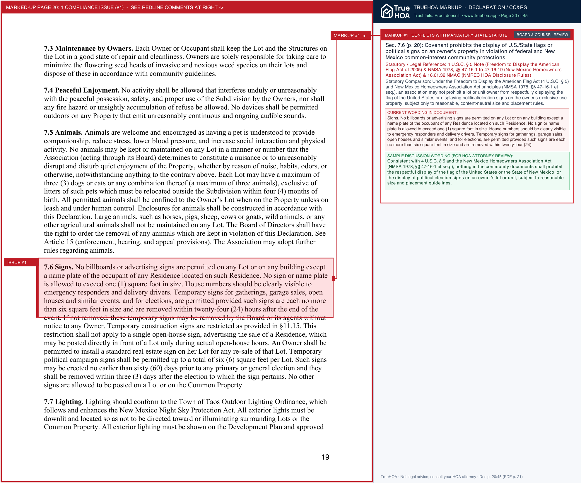 Valverde Commons HOA Amended Covenants Sept 2021 page 20 widened with TrueHOA Crystal AI margin annotations