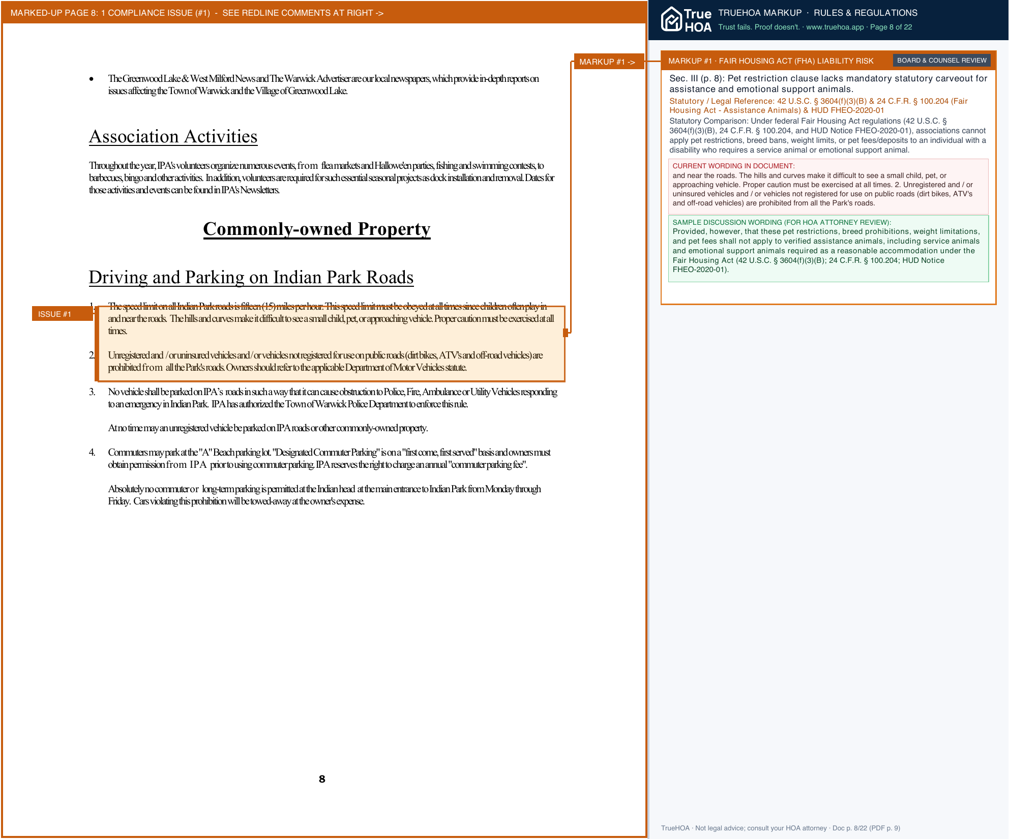 Indian Park HOA IPA Owner Handbook 2006 all parts page 8 widened with TrueHOA Crystal AI margin annotations