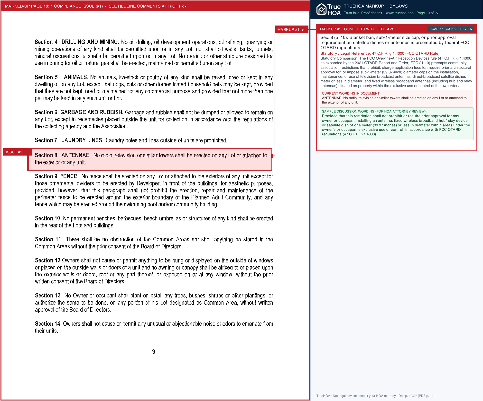 Leisure Knoll Association Covenants Bylaws Rules 2026 page 10 widened with TrueHOA Crystal AI margin annotations
