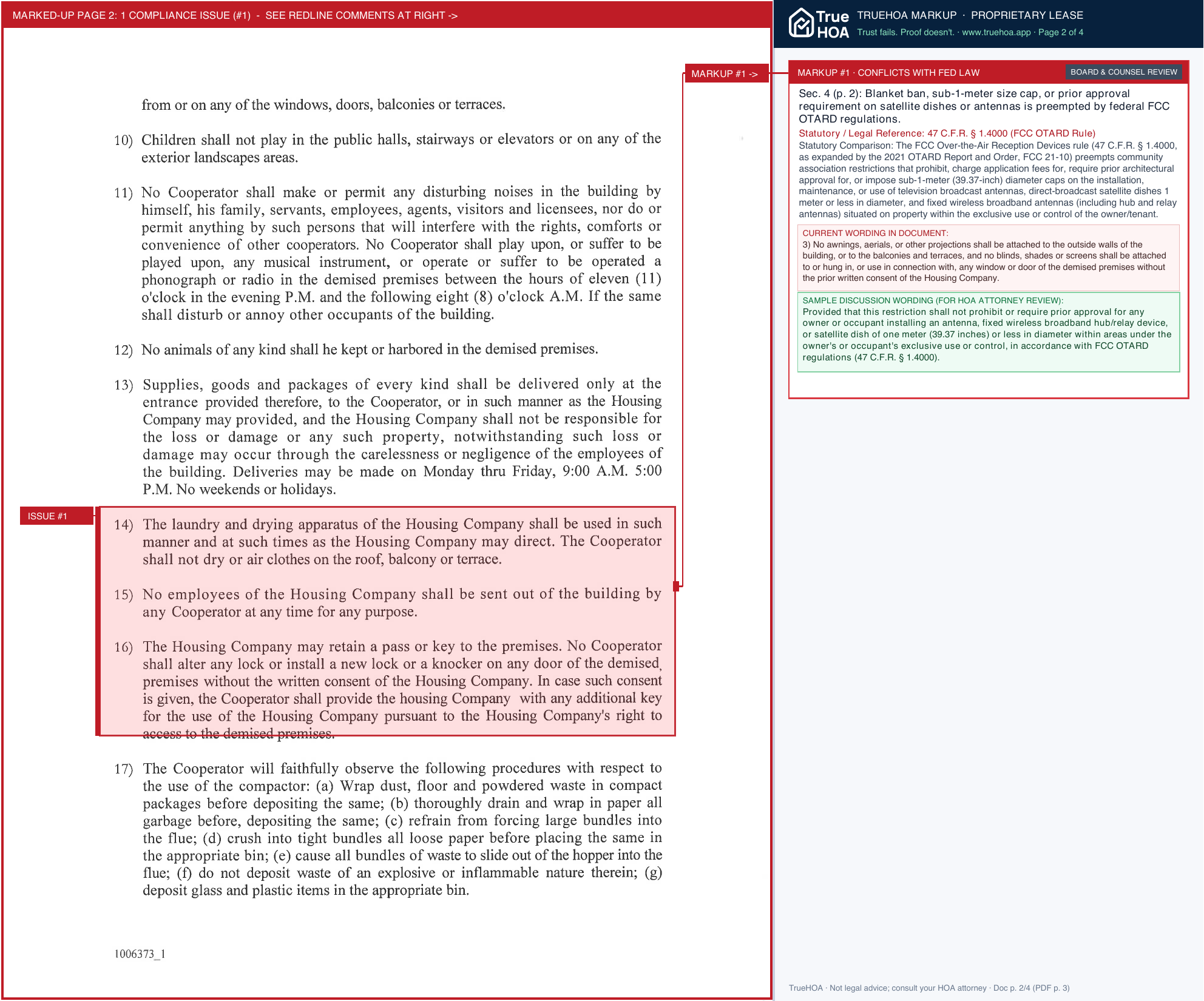 Trump Village Section 4 Trump Four House Rules attached to occupancy agreement page 2 widened with TrueHOA Crystal AI margin annotations