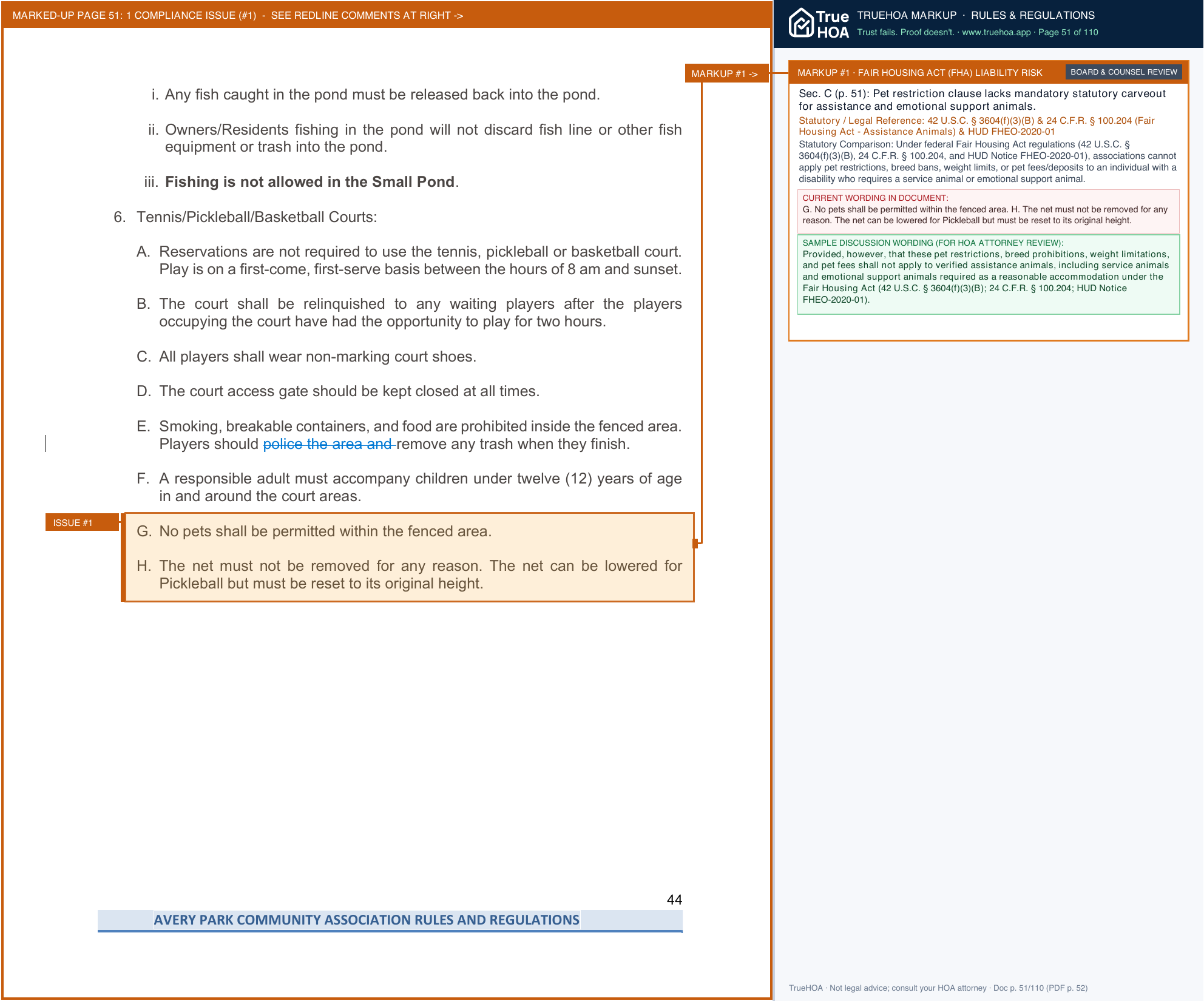 Avery Park Community Association Annual Meeting Notice Items Available Online Rules And Rugs With Cover Letter page 51 widened with TrueHOA Crystal AI margin annotations