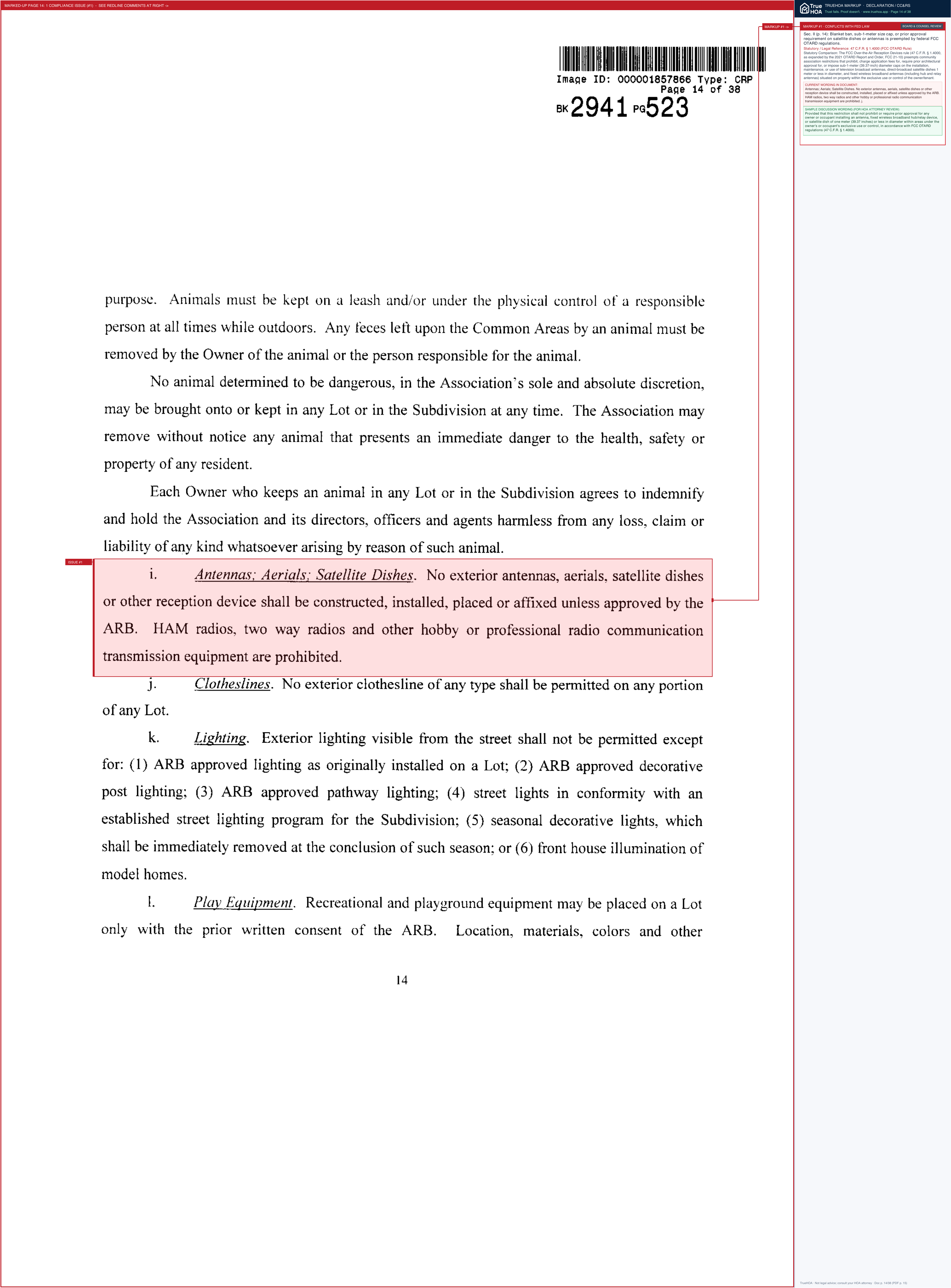 Brices Creek Harbour HOA Declaration of Covenants page 14 widened with TrueHOA Crystal AI margin annotations