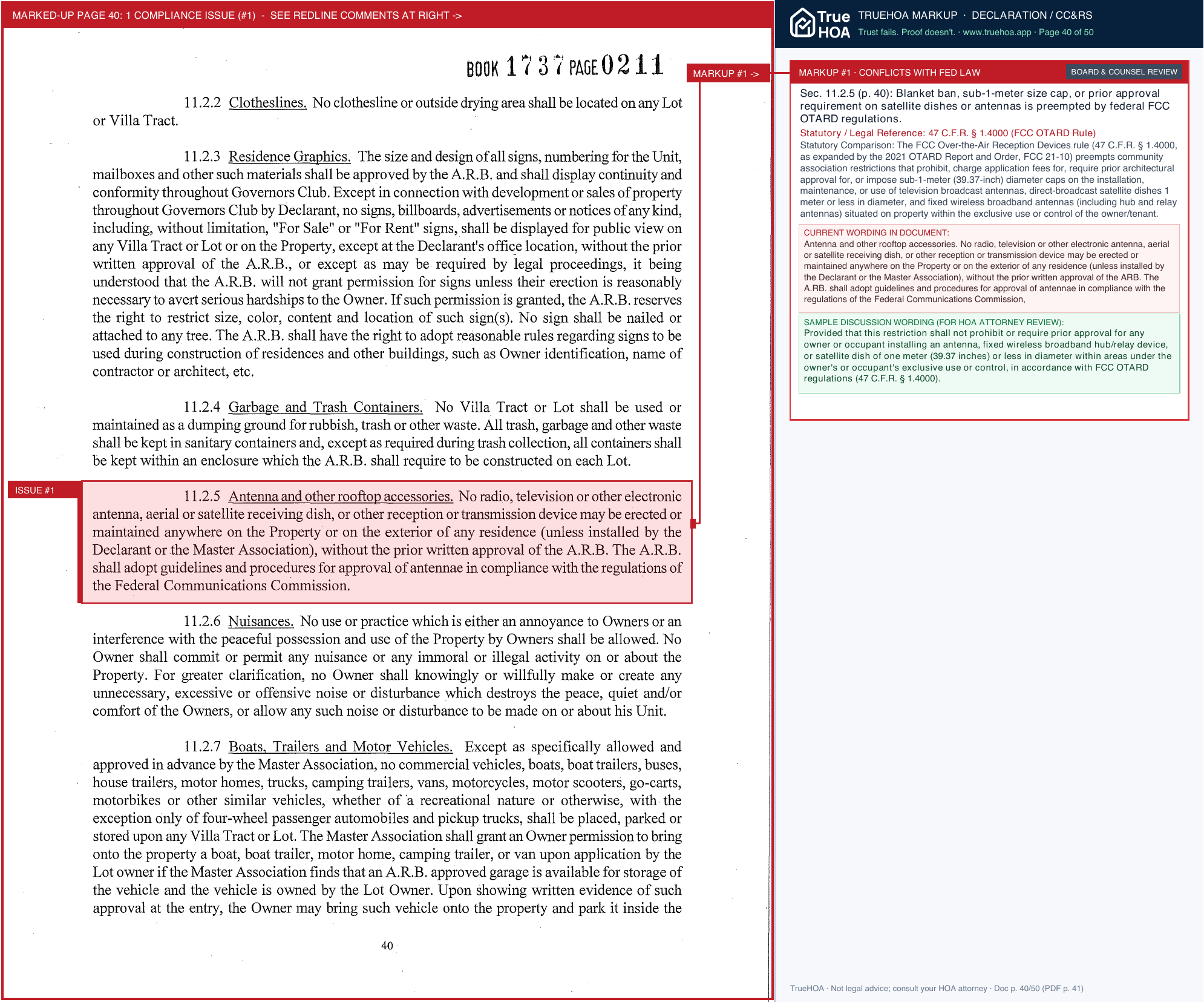 Governors Club POA 2014 03 26 Restated Declaration of Covenants Restrictions page 40 widened with TrueHOA Crystal AI margin annotations