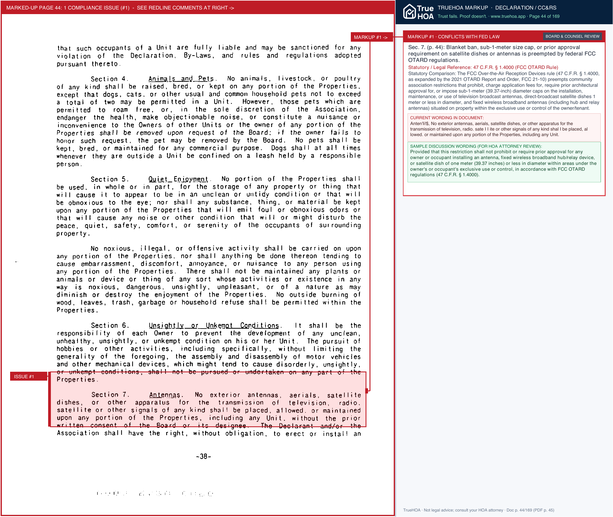 Highland Creek Community Association HCCA DECLARATION with Amendments 9.30.21 recognized text Highlighted updated June 2026 page 44 widened with TrueHOA Crystal AI margin annotations