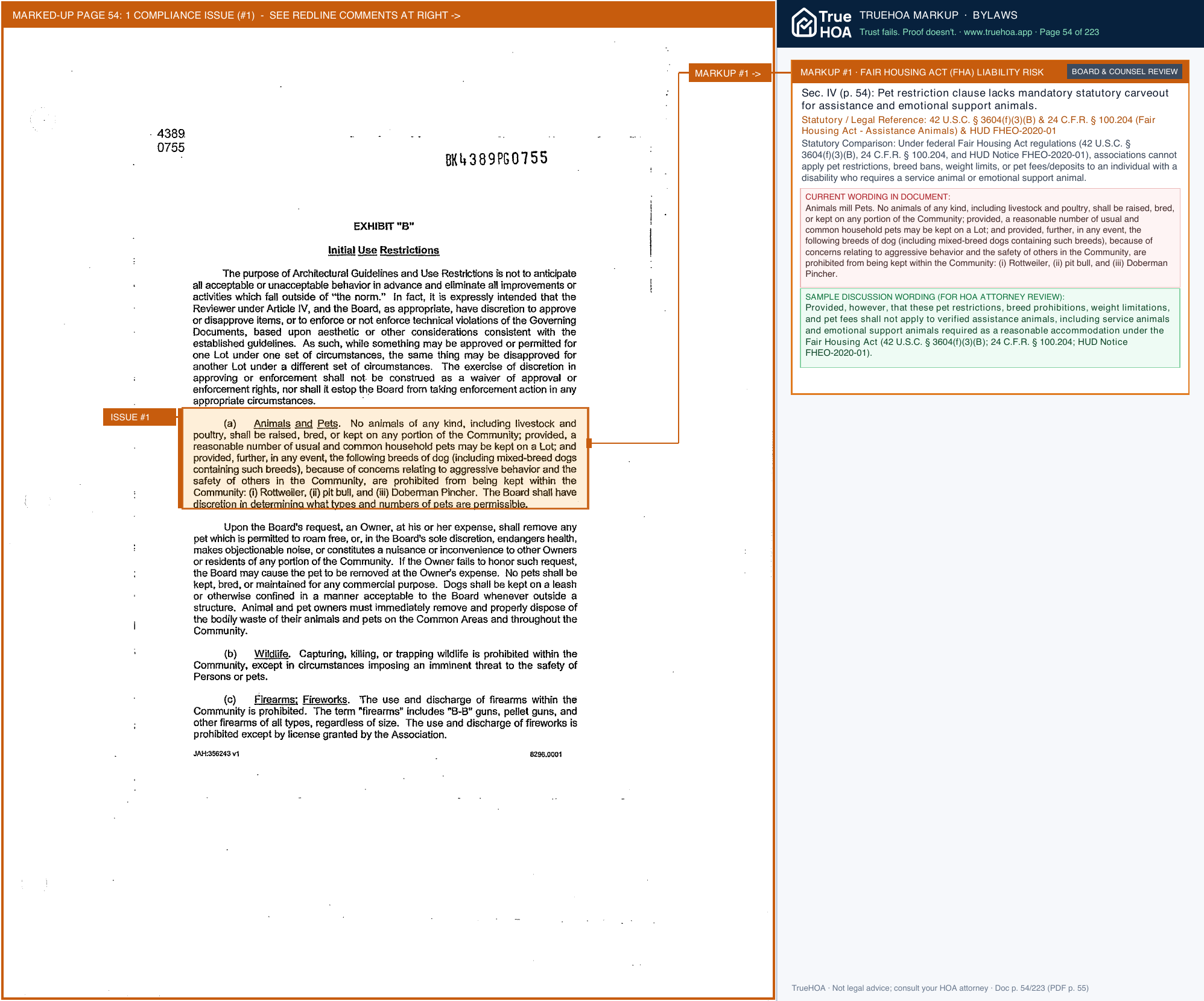 Millbridge HOA Millbridge DECCR By Laws Amendments page 54 widened with TrueHOA Crystal AI margin annotations