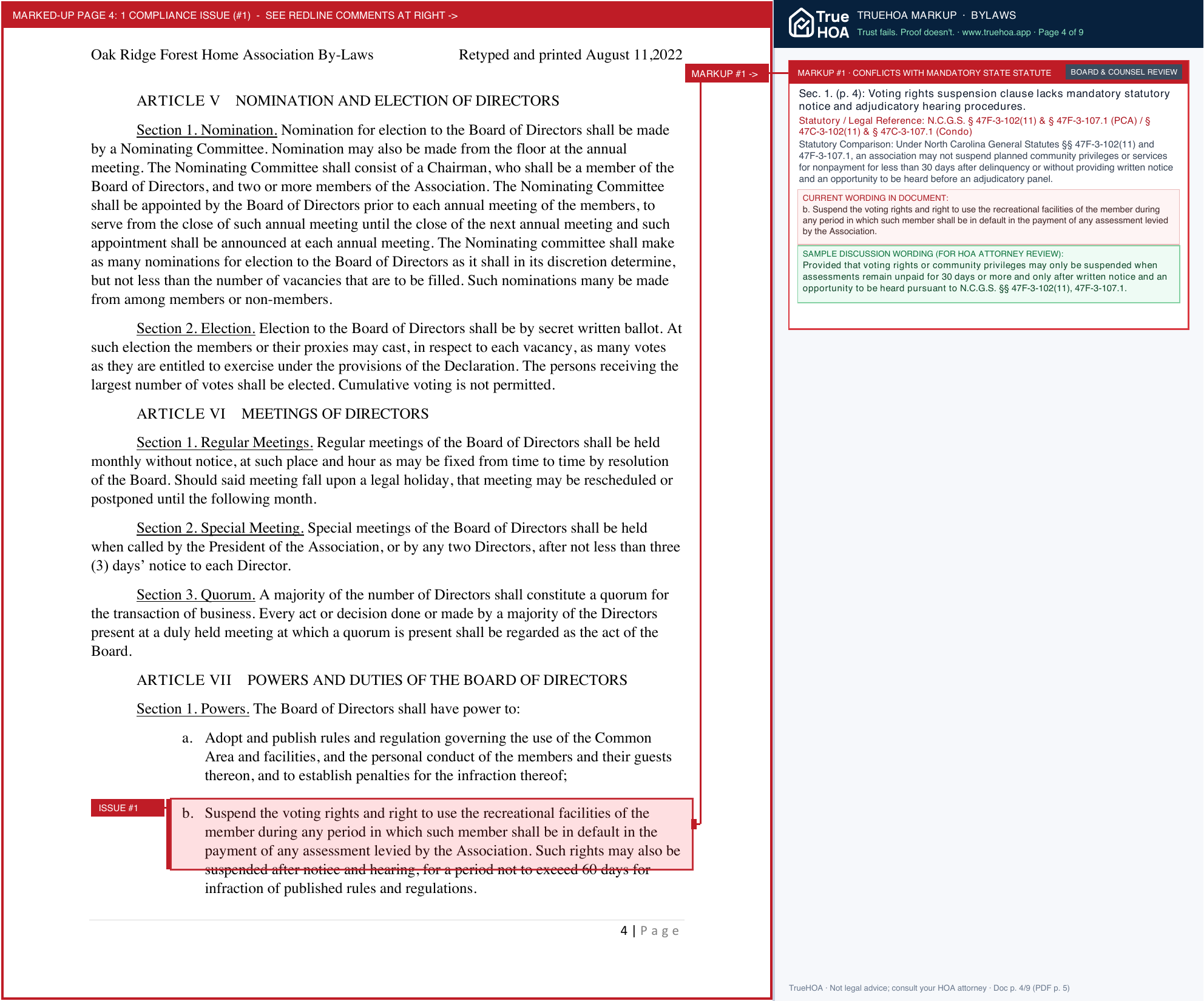 Oak Ridge Forest HOA Bylaw 2022 page 4 widened with TrueHOA Crystal AI margin annotations