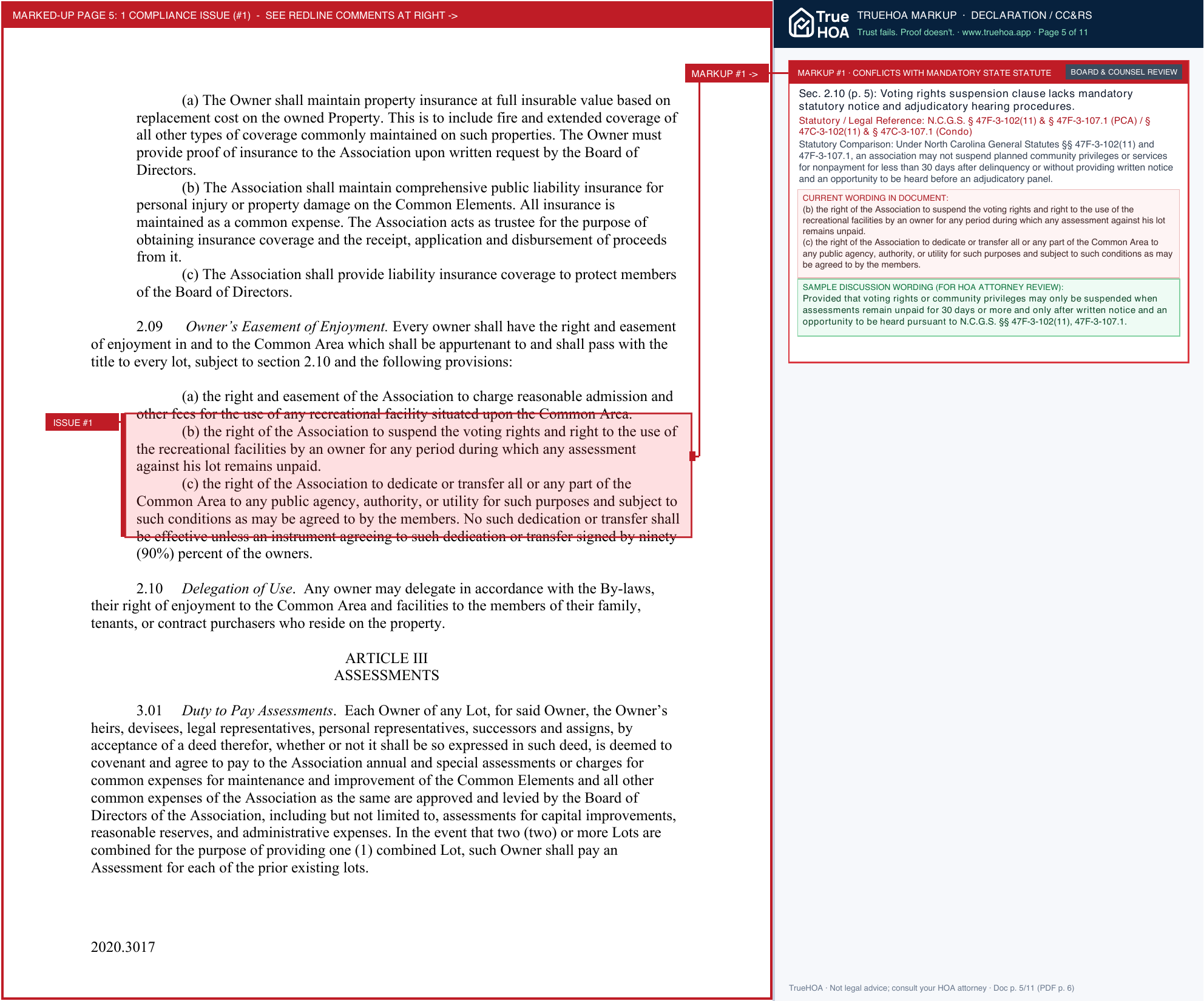 Raven Ridge Association Declaration Recorded 210723 page 5 widened with TrueHOA Crystal AI margin annotations