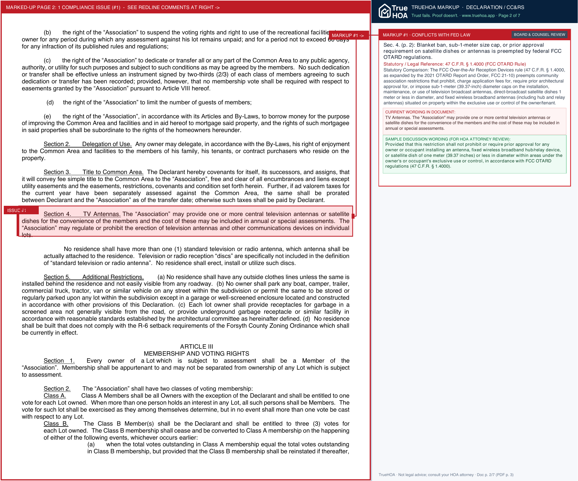 Saddlebrook Association DECLARATION OF COVENANTS page 2 widened with TrueHOA Crystal AI margin annotations