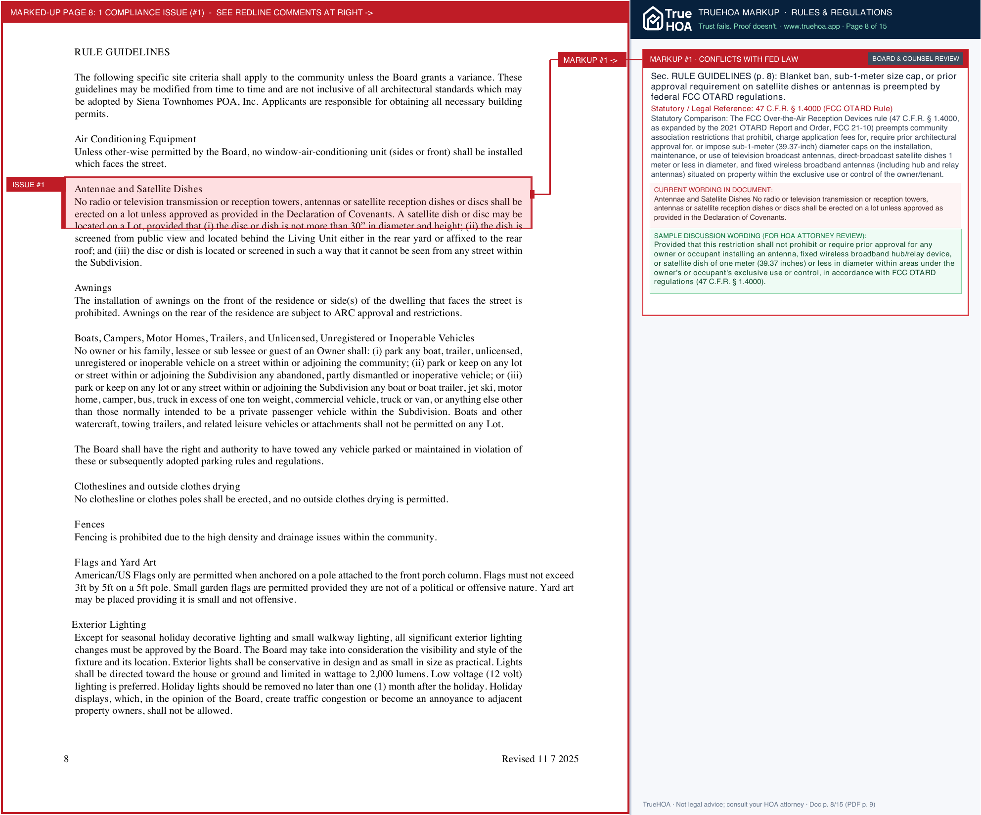 Siena Townhomes HOA Rules and ARC Guidelines 11 7 2025 page 8 widened with TrueHOA Crystal AI margin annotations